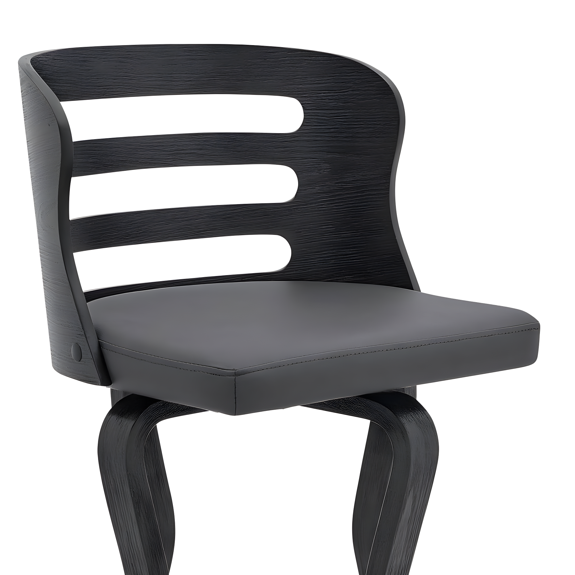 26" Verne Counter Height Barstool with Faux Leather and Wood Finish Black/Gray - Armen Living: Swivel, Indoor Use