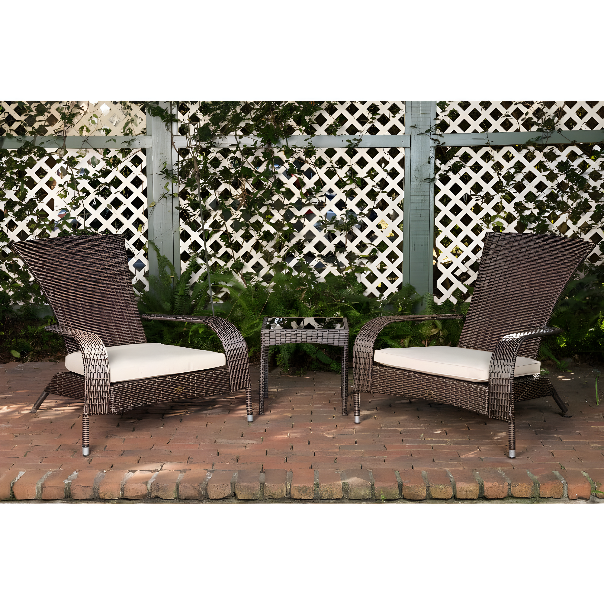 PatioSense Duplex Patio Sense Coconino Wicker Conversation Set, Durable Adirondack Style Chairs Includes Khaki Cushions - Mocha