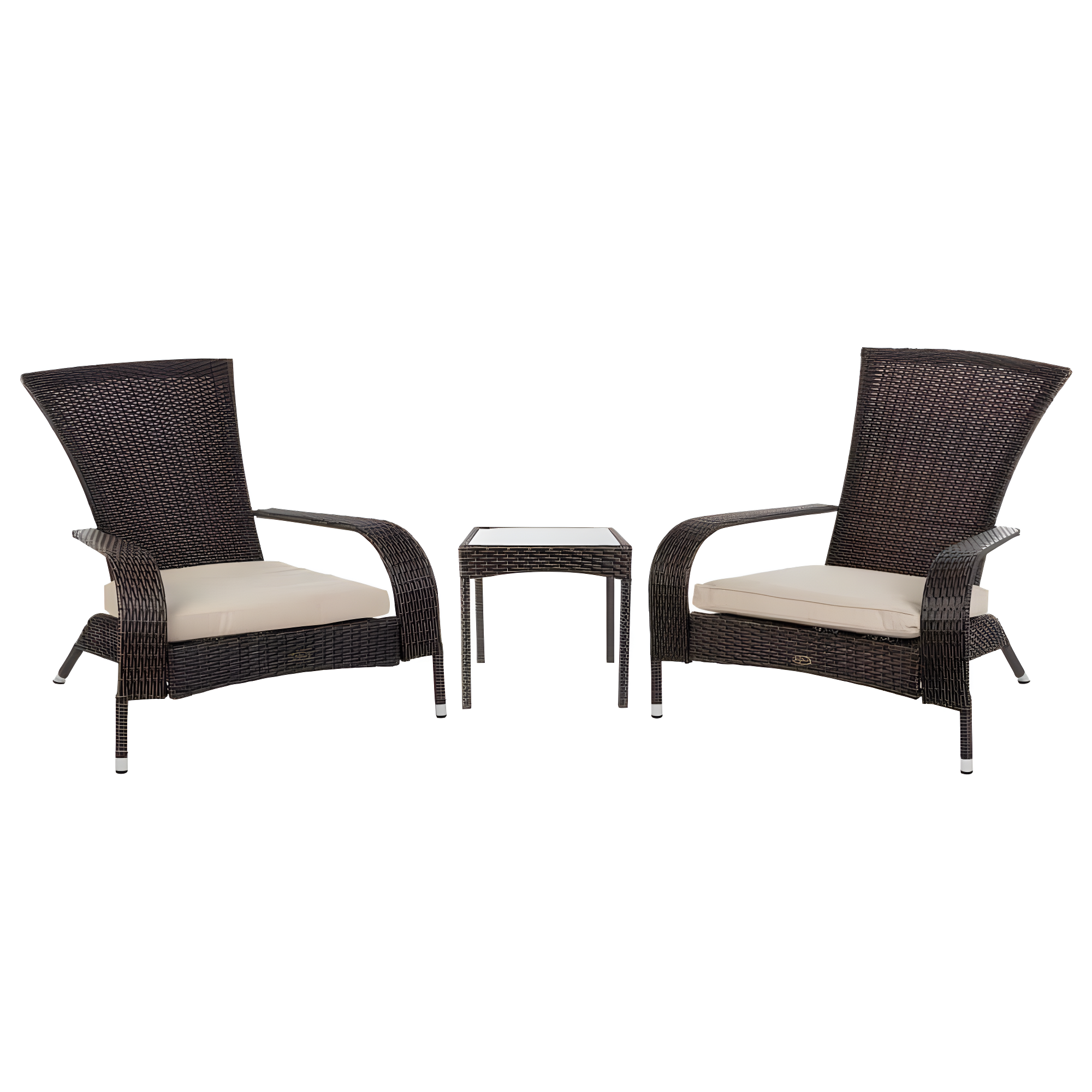 PatioSense Duplex Patio Sense Coconino Wicker Conversation Set, Durable Adirondack Style Chairs Includes Khaki Cushions - Mocha