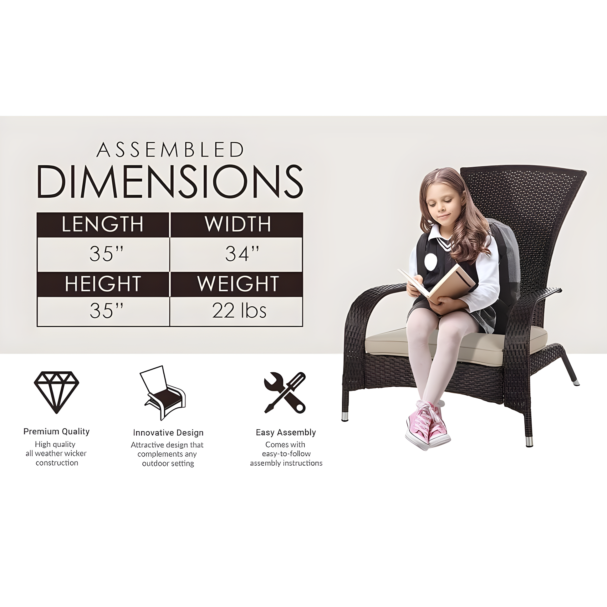 PatioSense Duplex Patio Sense Coconino Wicker Conversation Set, Durable Adirondack Style Chairs Includes Khaki Cushions - Mocha