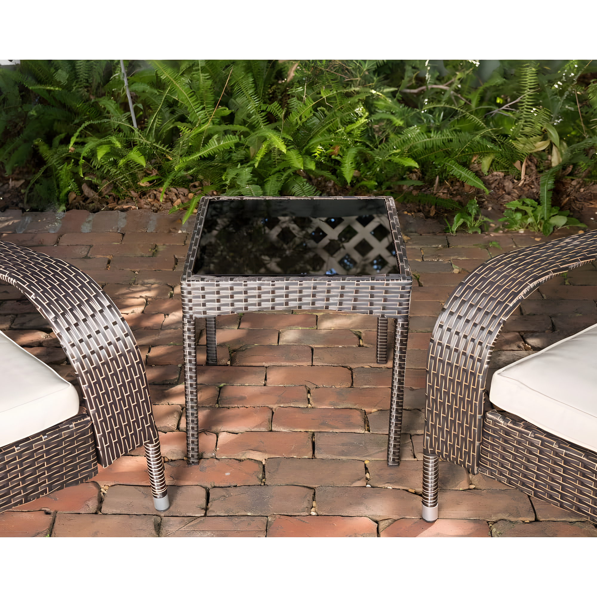 PatioSense Duplex Patio Sense Coconino Wicker Conversation Set, Durable Adirondack Style Chairs Includes Khaki Cushions - Mocha