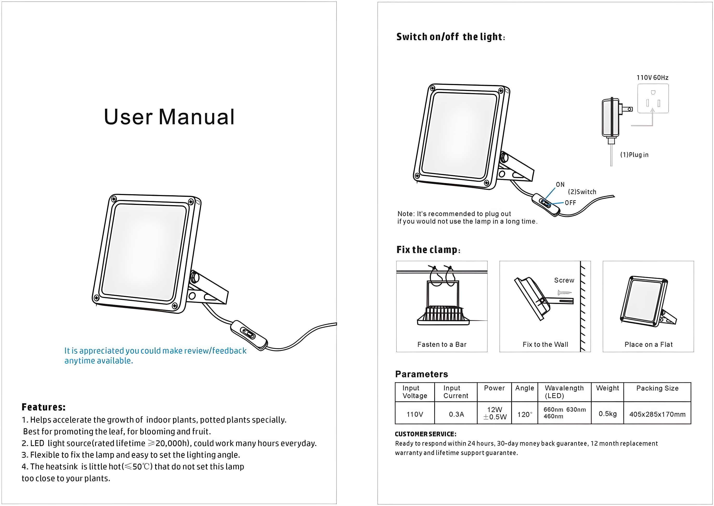 ACKE LED Grow Lights Full Spectrum,Plant Lights，Growing Lamps 12W for Indoor Plants,Hydropoincs