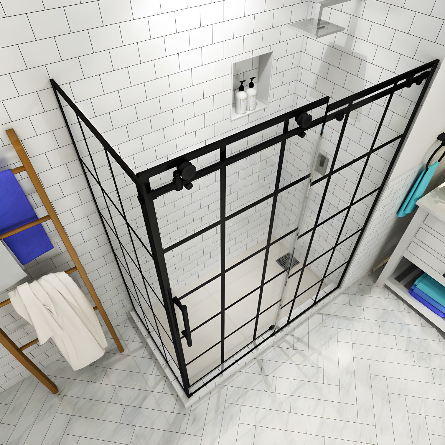 French Vienne Frameless 48" x 76" Rectangle Sliding Left Opening Shower Enclosure