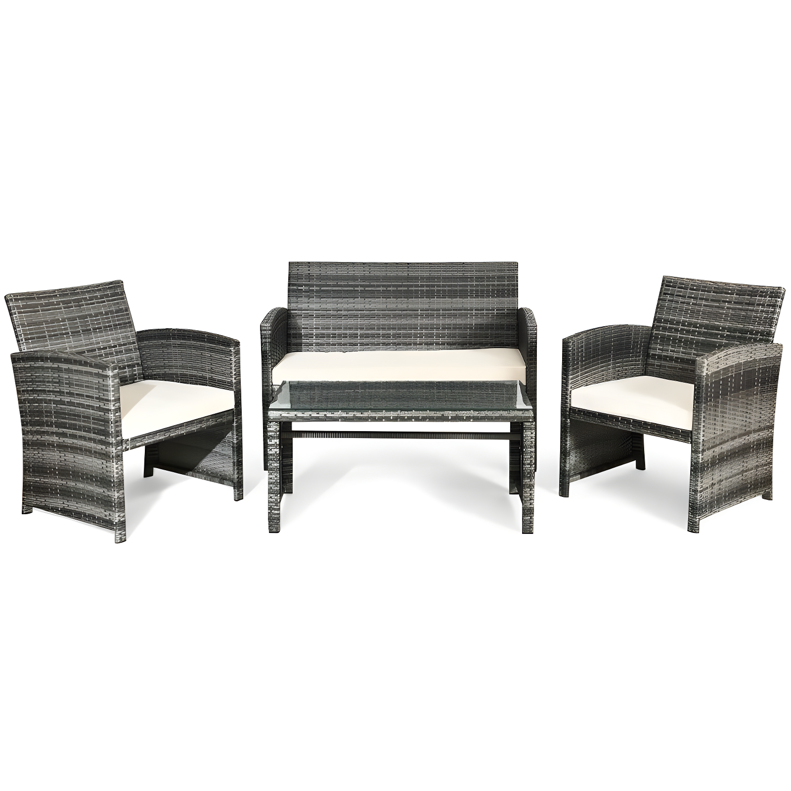 Costway 4PCS Rattan Patio Furniture Set Garden Lawn Sofa Cushioned Seat Mix Gray Wicker