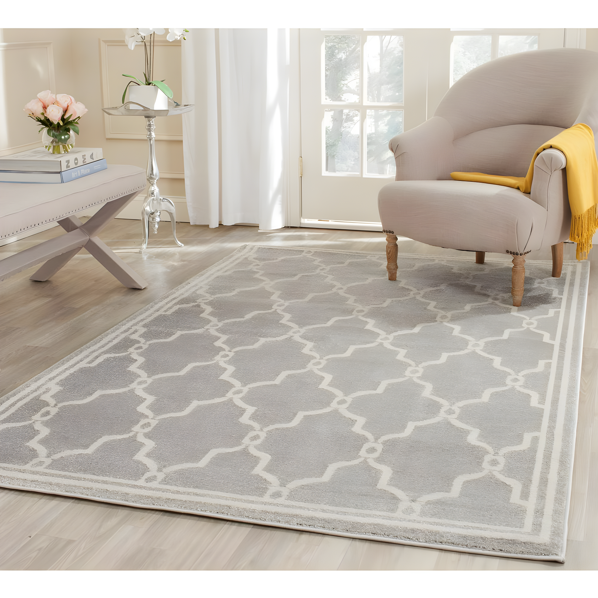 Amherst AMT414 Power Loomed Indoor Accent Rug - Light Grey/Ivory - 3'x5' - Safavieh
