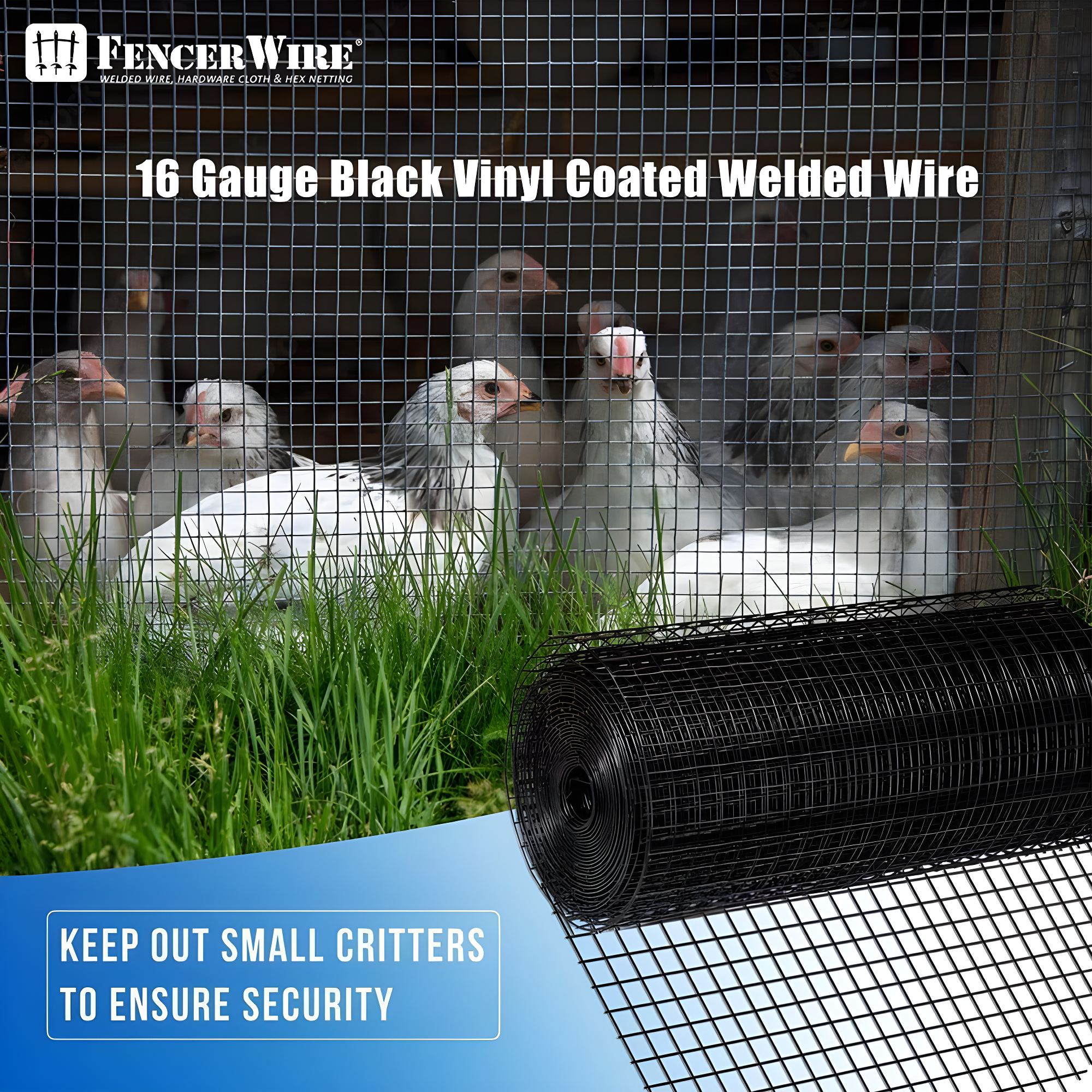 Black Vinyl Coated Welded Wire Mesh Fence, 2 ft x 50 ft