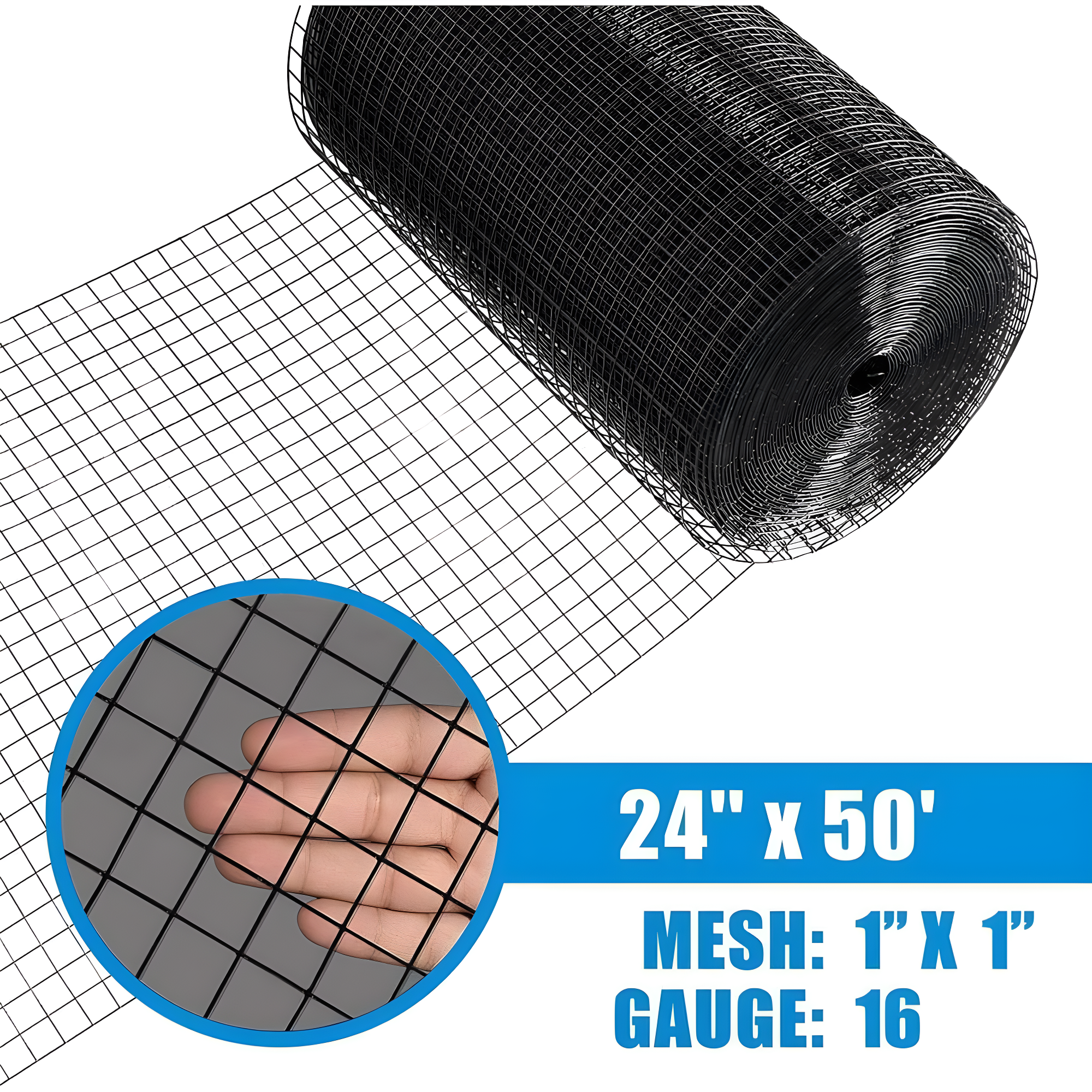 Black Vinyl Coated Welded Wire Mesh Fence, 2 ft x 50 ft