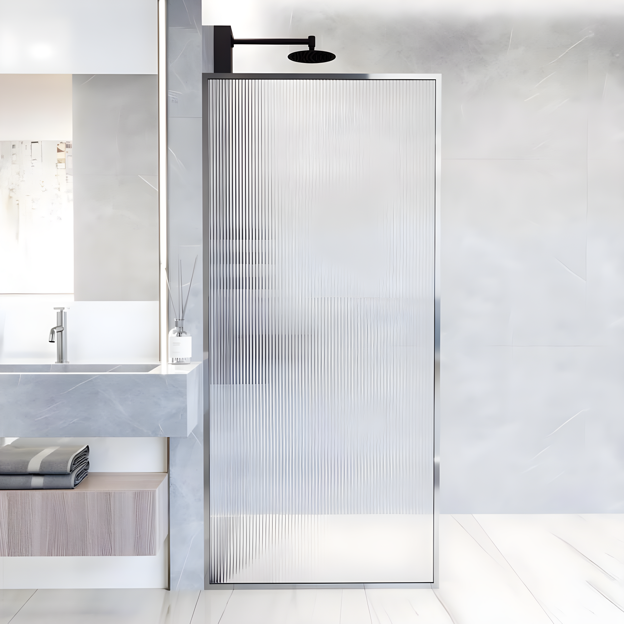 Meridian 34" W x 74" H Fixed Framed Shower Screen with 3/8" Glass