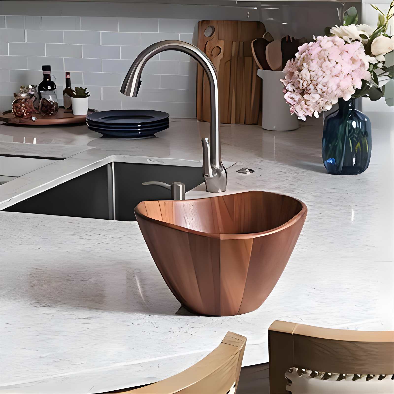 Lipper Acacia Wave Bowl, Large With Servers