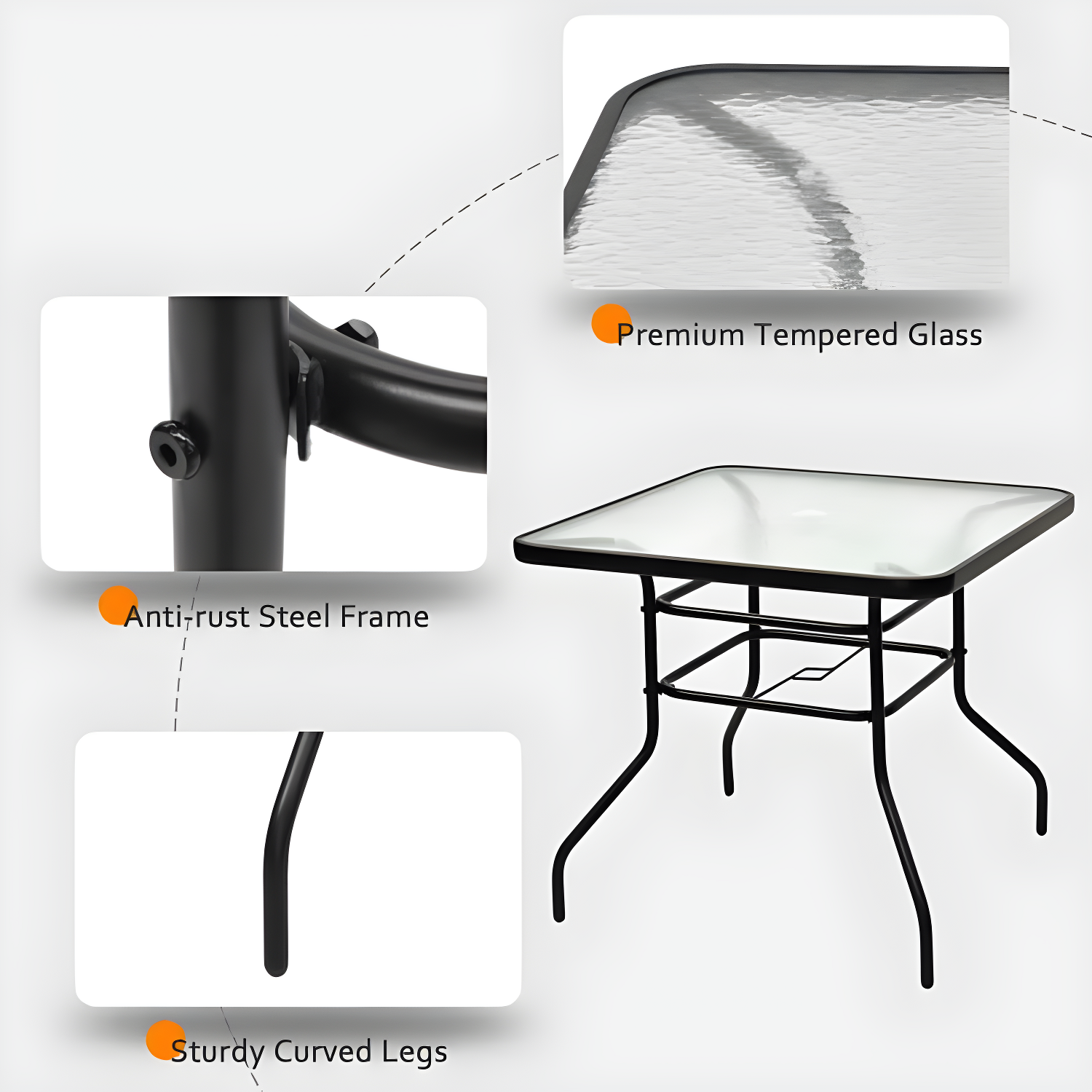 Lark Manor™ Aliyahna 32'' Patio Square Table Tempered Glass Steel Frame Outdoor Pool Yard Garden