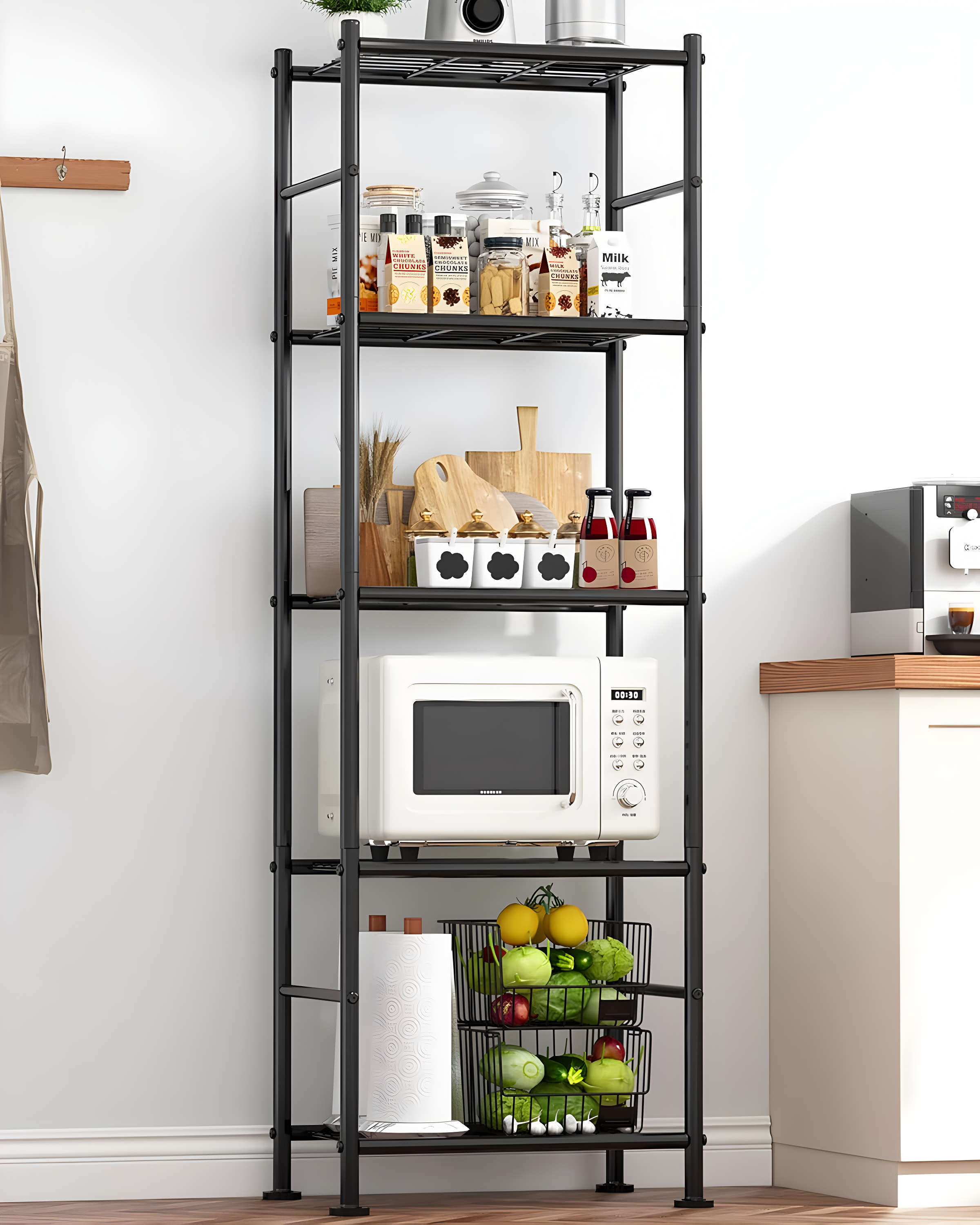 Storage Shelves - 5 Tier Shelf Organizer, Heavy Duty Garage Shelving Unit with Leveling Feet, Stable Metal Shelves Organizer for Pantry, Kitchen and Closet, 33.1" W X 12.6" D X 72.0" H, Black
