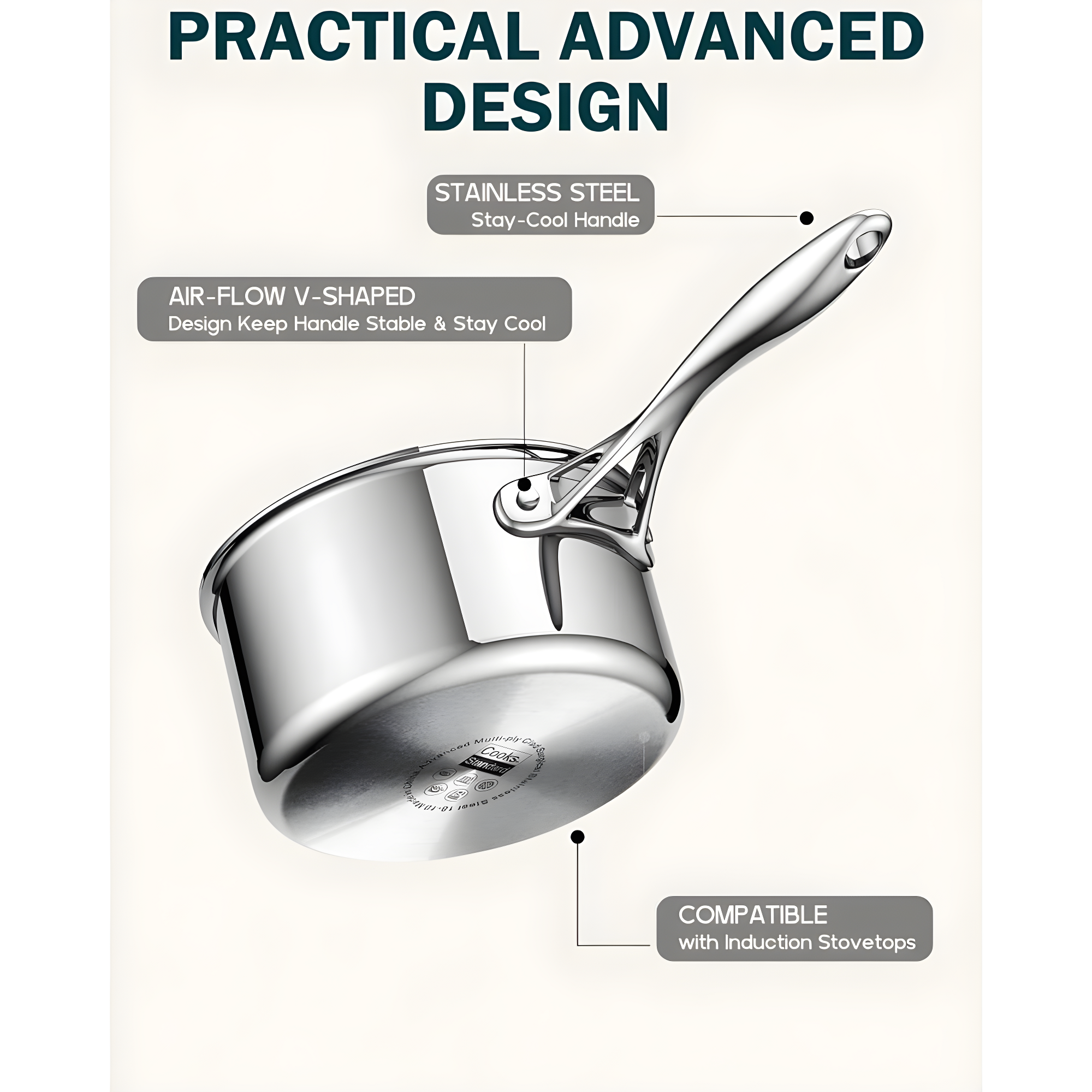 Cooks Standard Stainless Steel Saucepan With Lid, Multi-ply Clad Sauce Pot 3 Quart, Silver