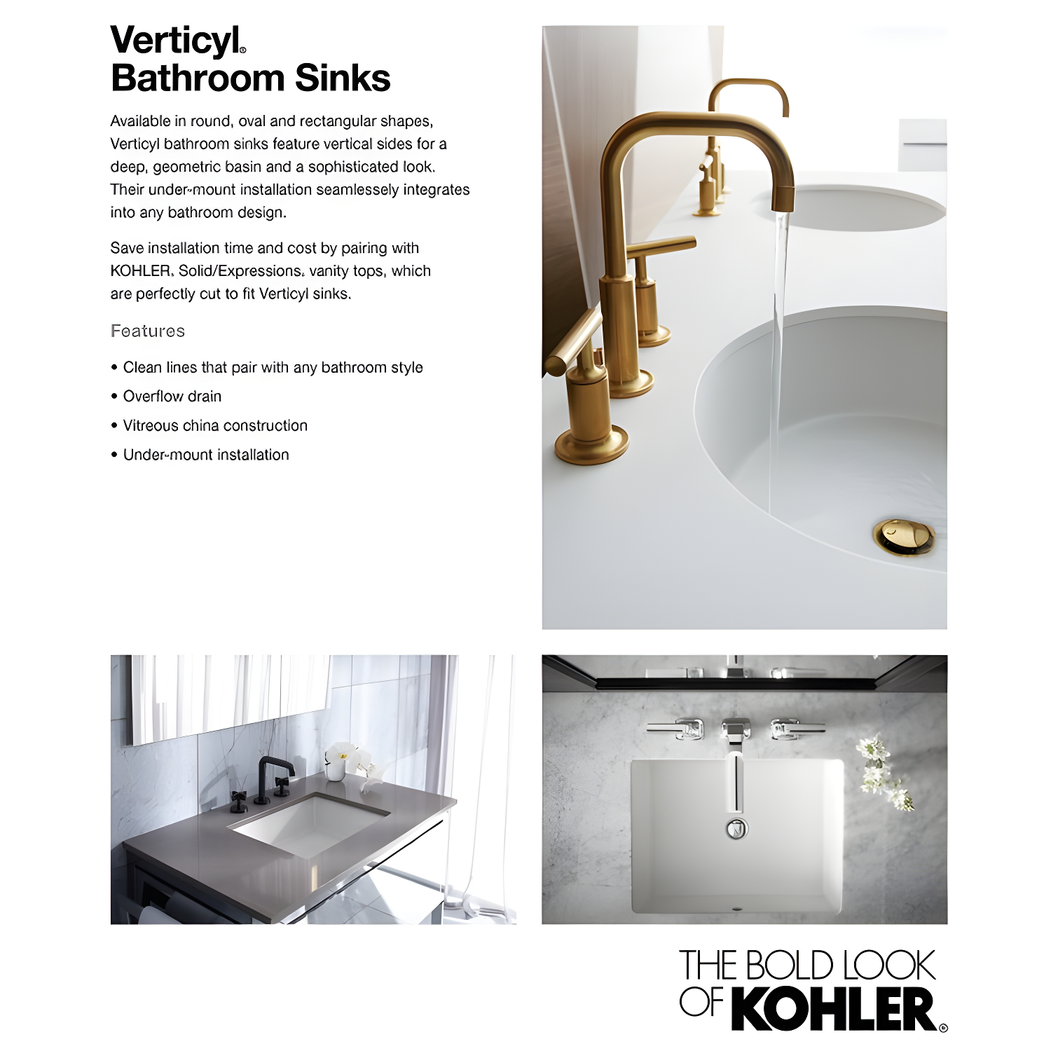 Verticyl Rectangular Undermount Bathroom Sink with Overflow
