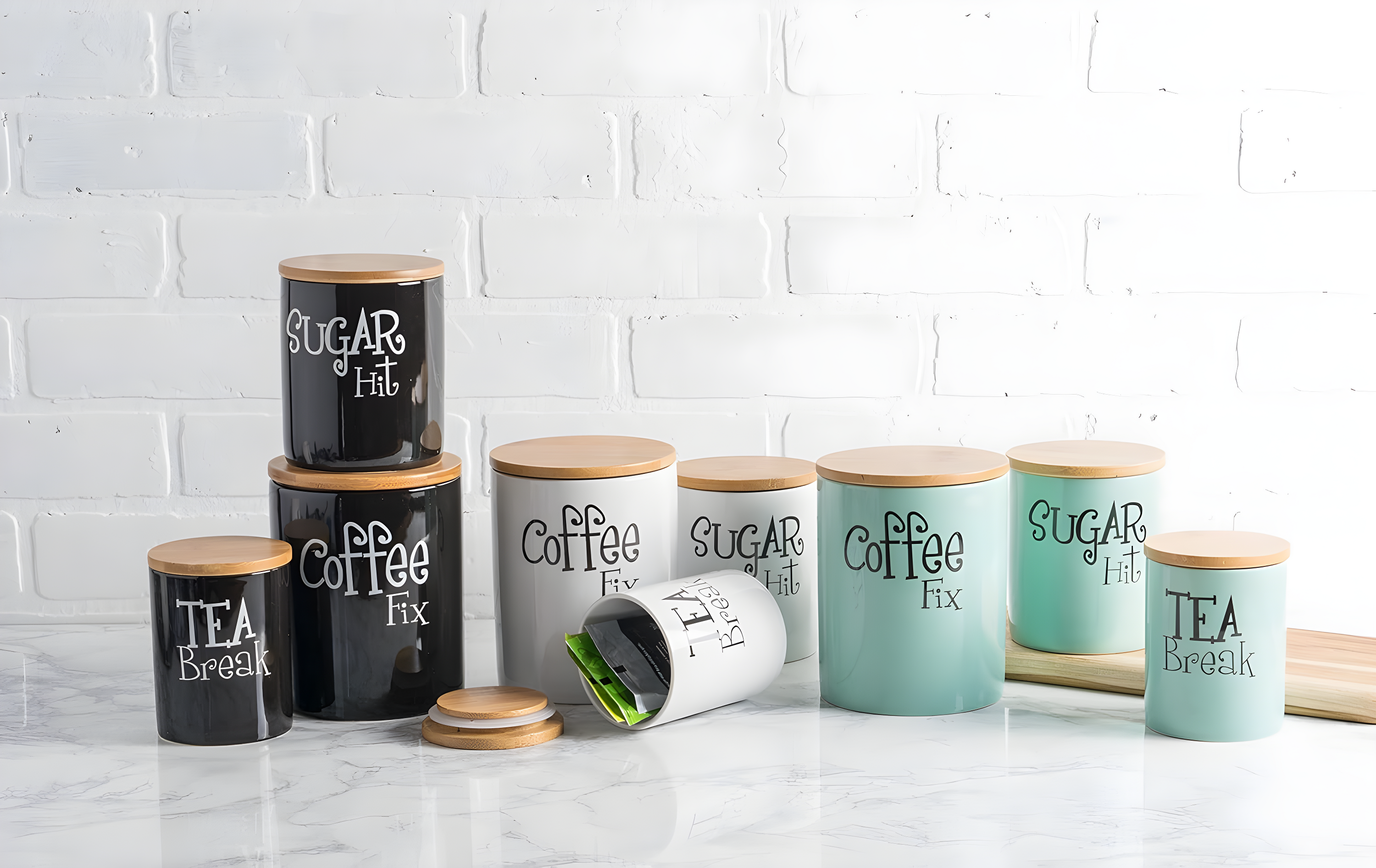 Everly Quinn 3 Pcs Ceramic Canisters Set for Sugar Coffee Tea, Luxurious Storage Containers Sets with Lids (Set of 3)