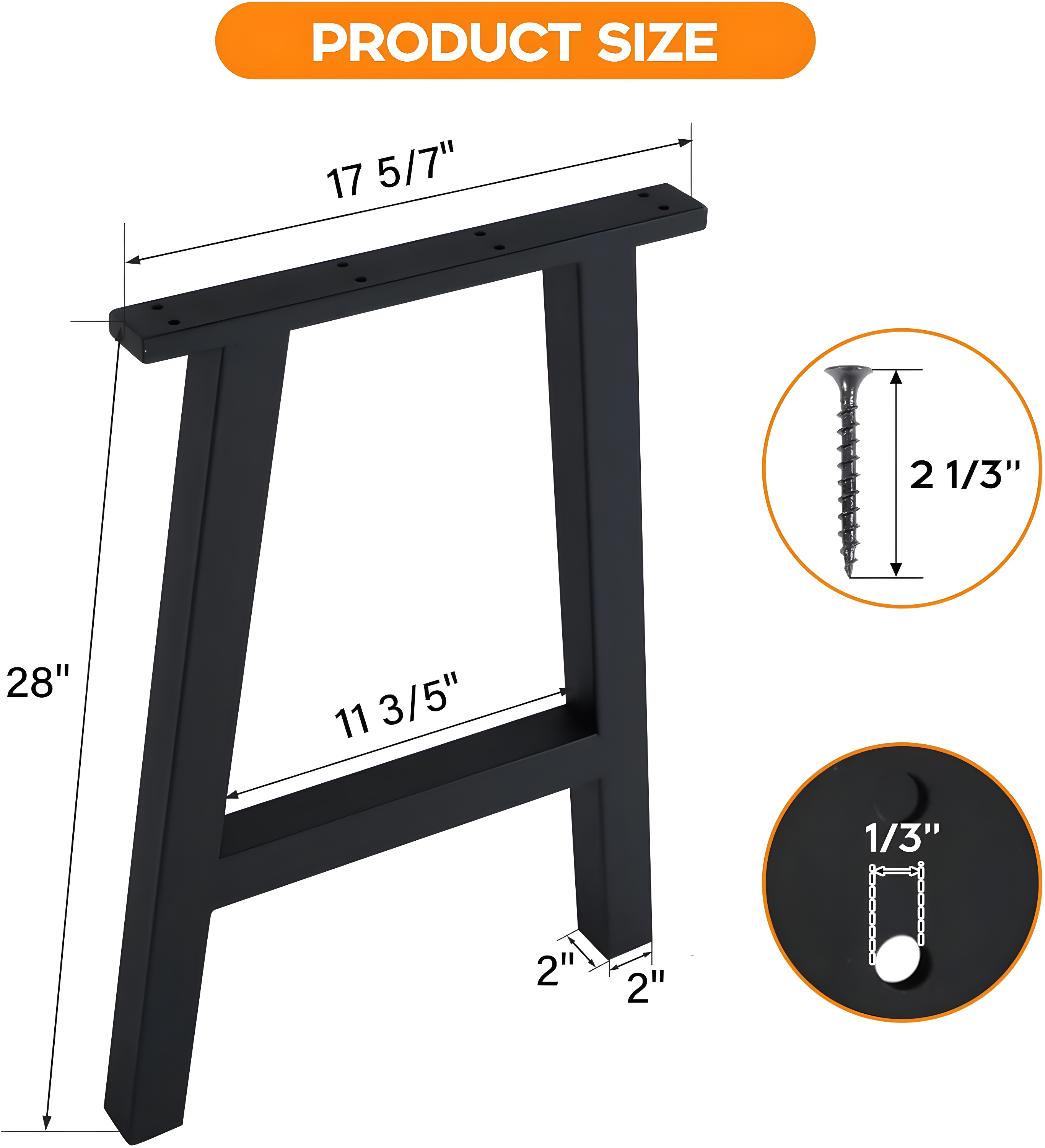 TC-HOMENY Table Bench Legs 28" Set of 2 Black Coffee Metal Legs Dining Iron Furniture Legs (28 INCH)