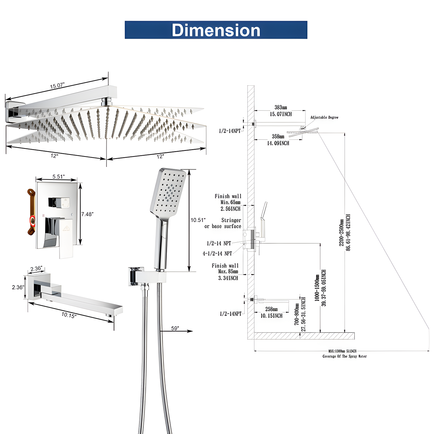 Shower Faucets & Systems All-In-One Kit with Rough in-Valve
