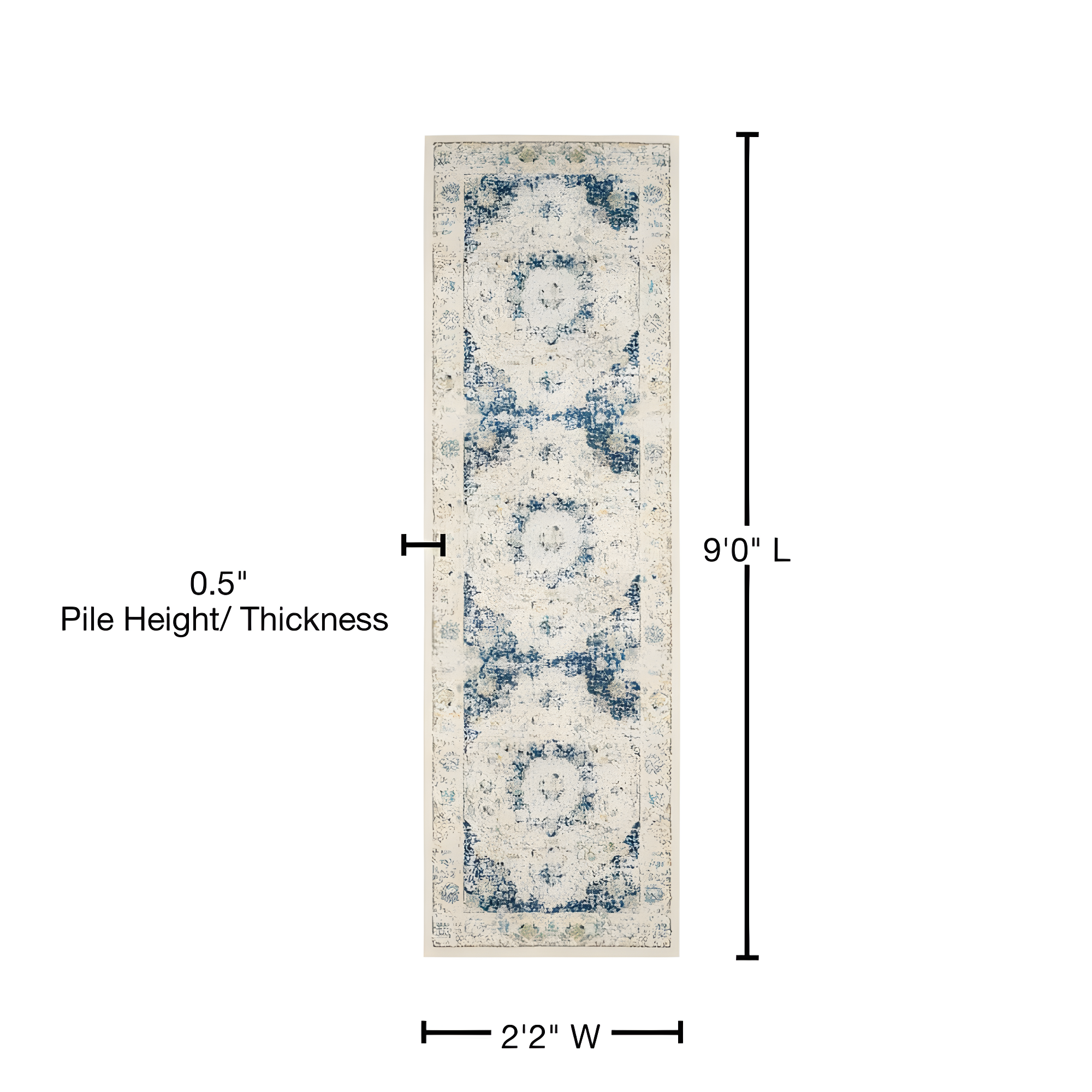 Evoke EVK220 Power Loomed Runner Rug - Ivory/Blue - 2'2"x9' - Safavieh.