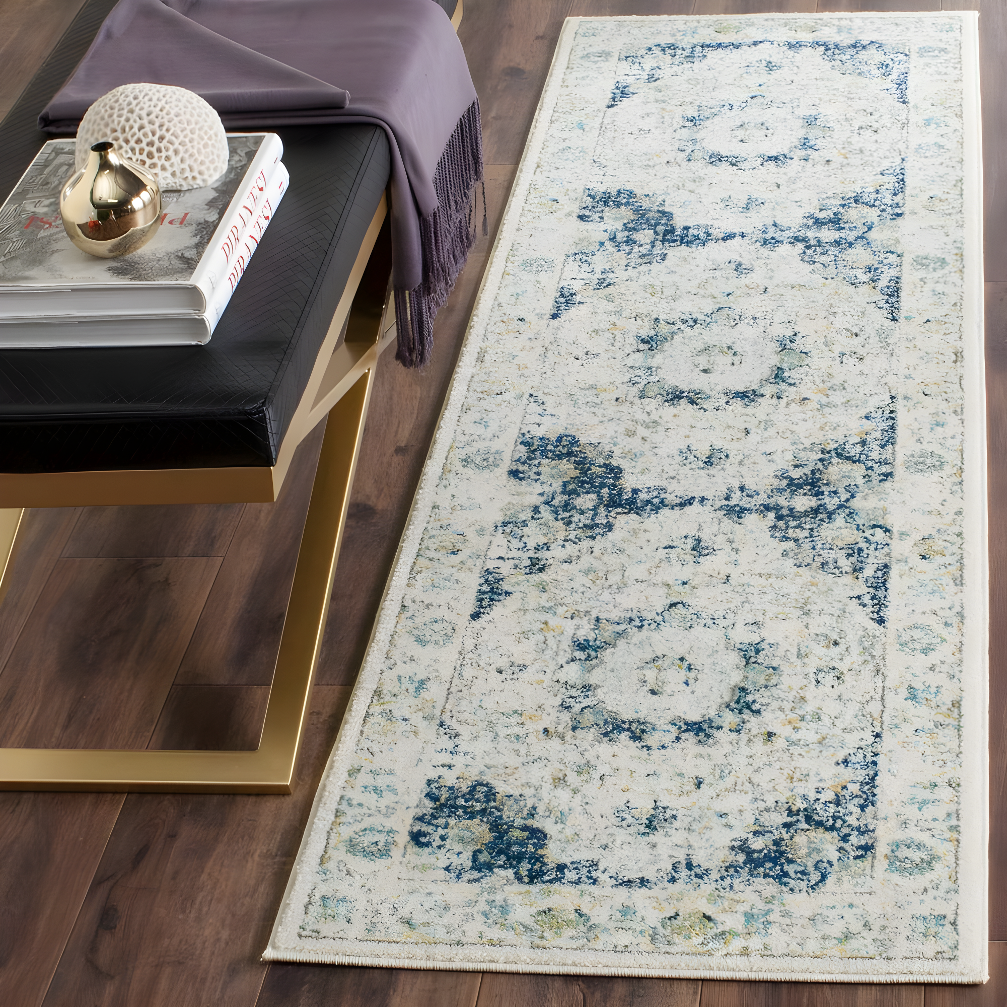 Evoke EVK220 Power Loomed Runner Rug - Ivory/Blue - 2'2"x9' - Safavieh.