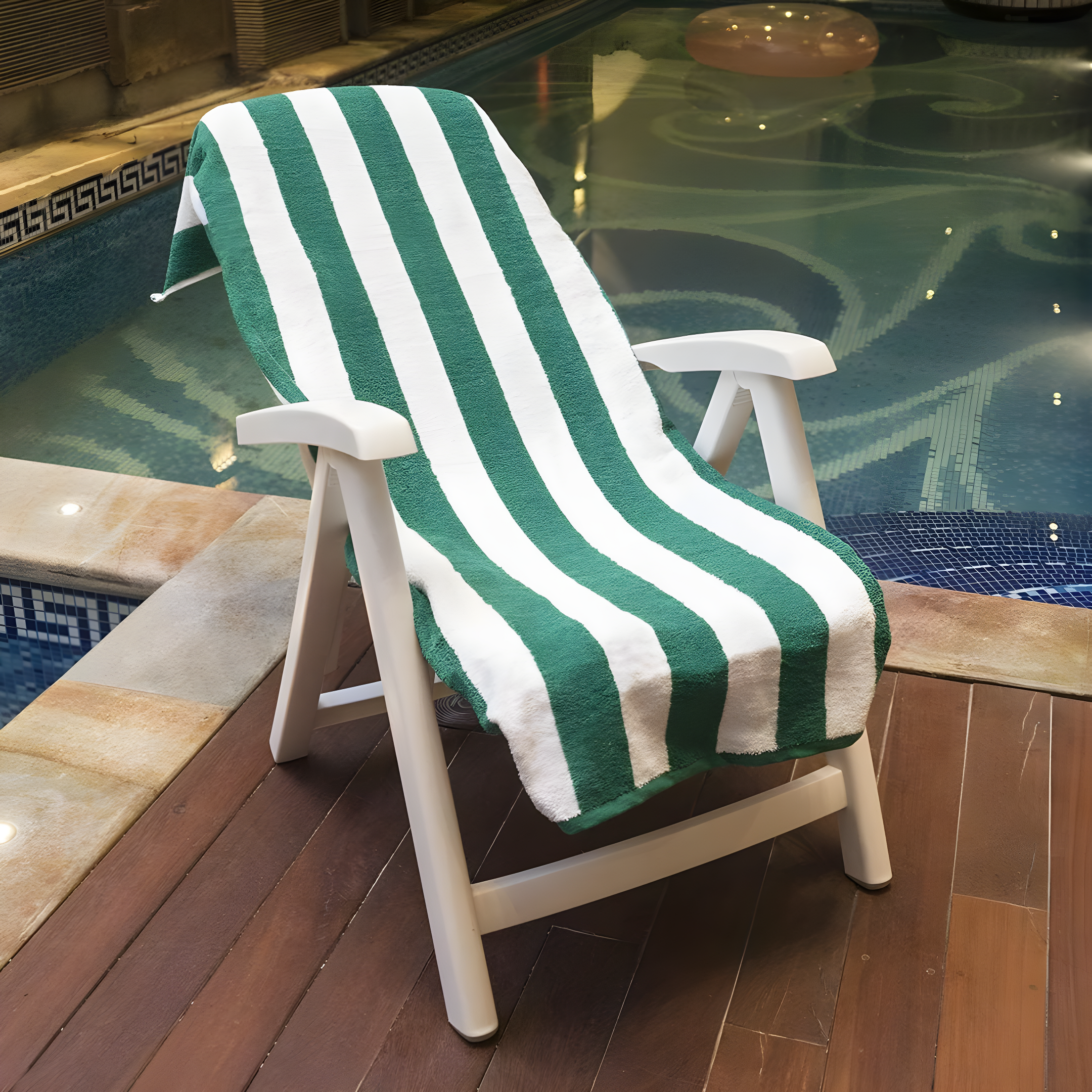 American Soft Linen Beach Towel, 100% Cotton Cabana Striped Beach Towel, 30 in by 60 in Soft Absorbent Beach Pool Towel
, Green