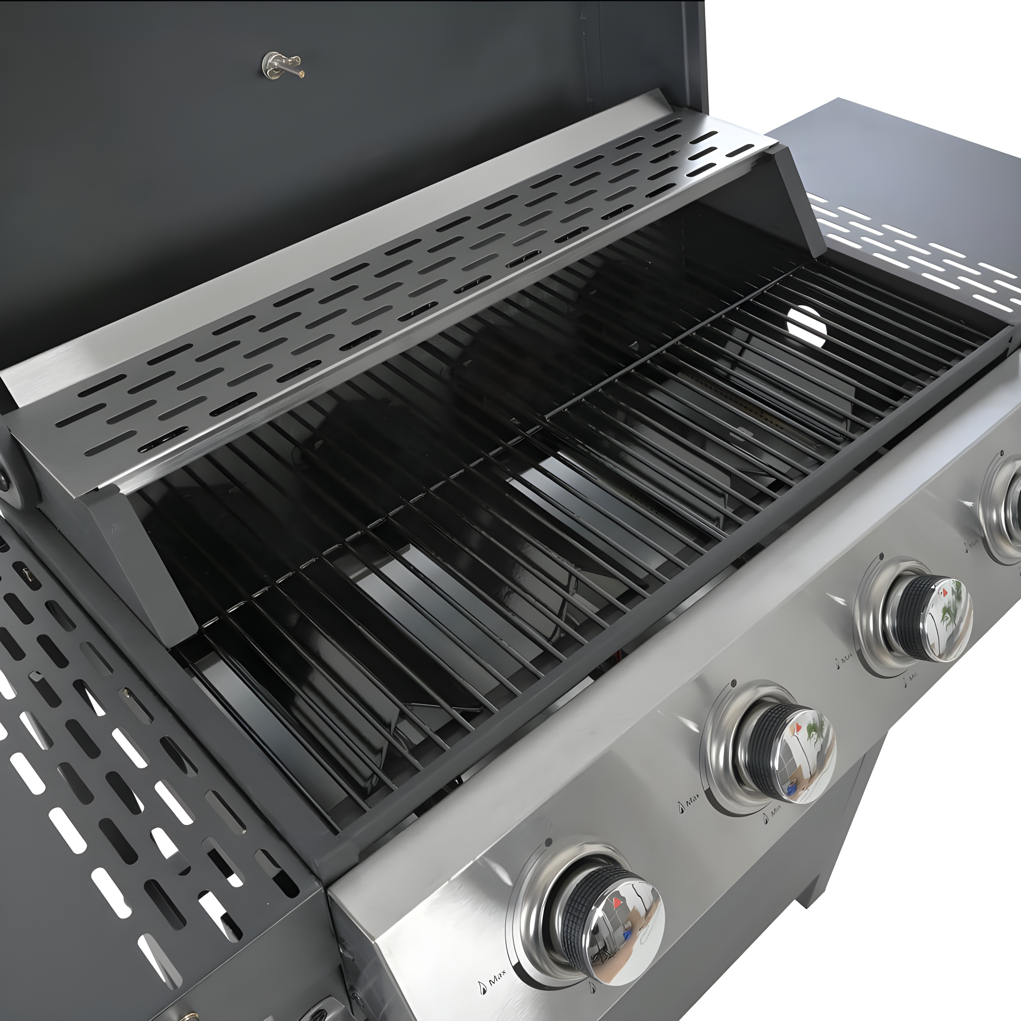 BBQ Grill, 4Bur nerBbq Propane Gas Grill, Propane Grill Built-In Stainless Steel Thermometer, 34200 Btu Output for Outdoor Cooking Kitchen and Patio Backyard Barbecue, Stainless Steel