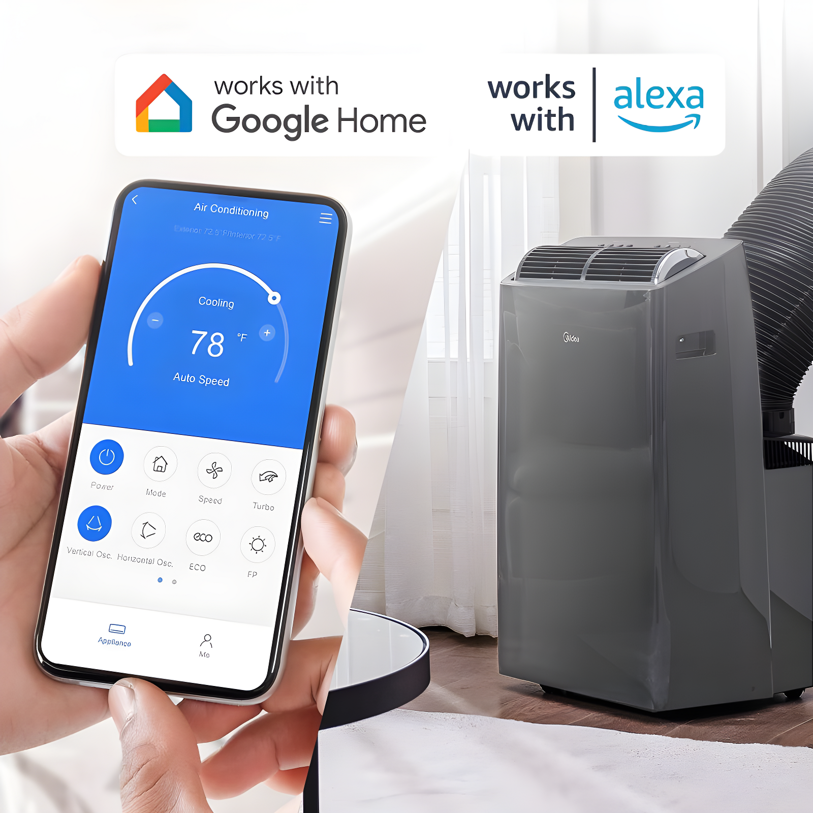 Midea DUO 10,000 BTU SACC Smart Inverter Portable Air Conditioner, Grey