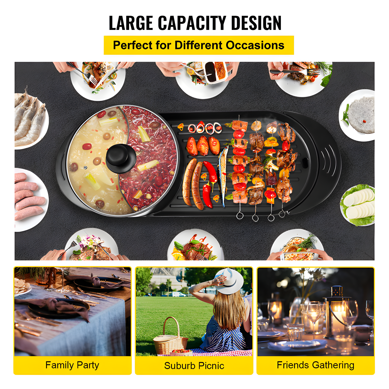 VEVOR VEVOR 2 in 1 BBQ Grill and Hot Pot with Divider