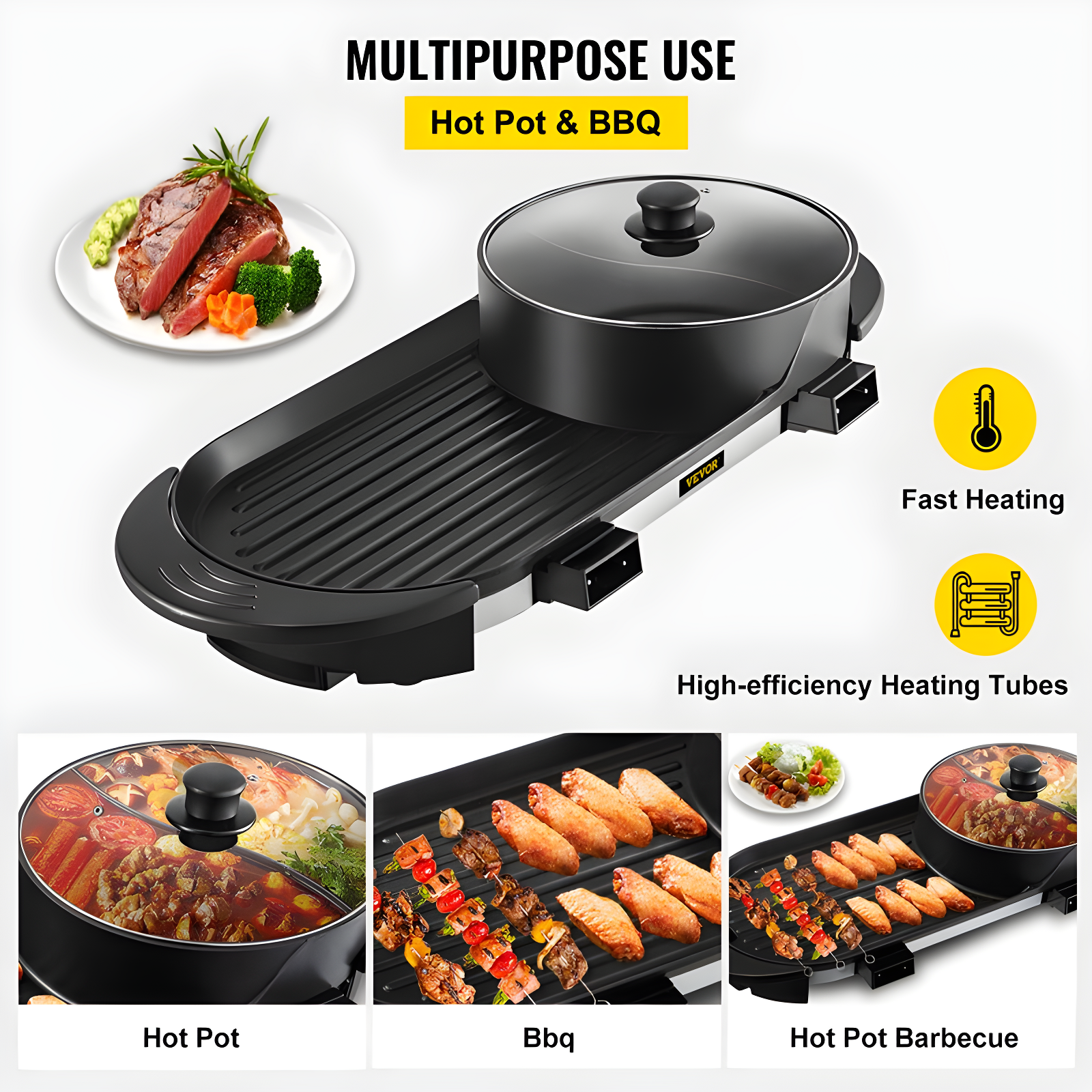 VEVOR VEVOR 2 in 1 BBQ Grill and Hot Pot with Divider