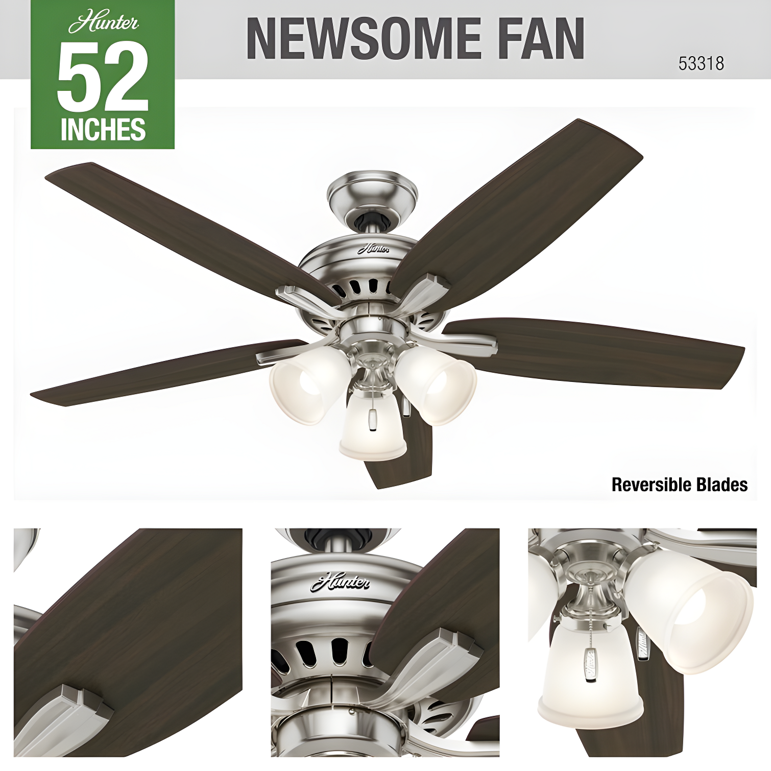 52" Newsome 5 - Blade Standard Ceiling Fan with Pull Chain and Light Kit Included