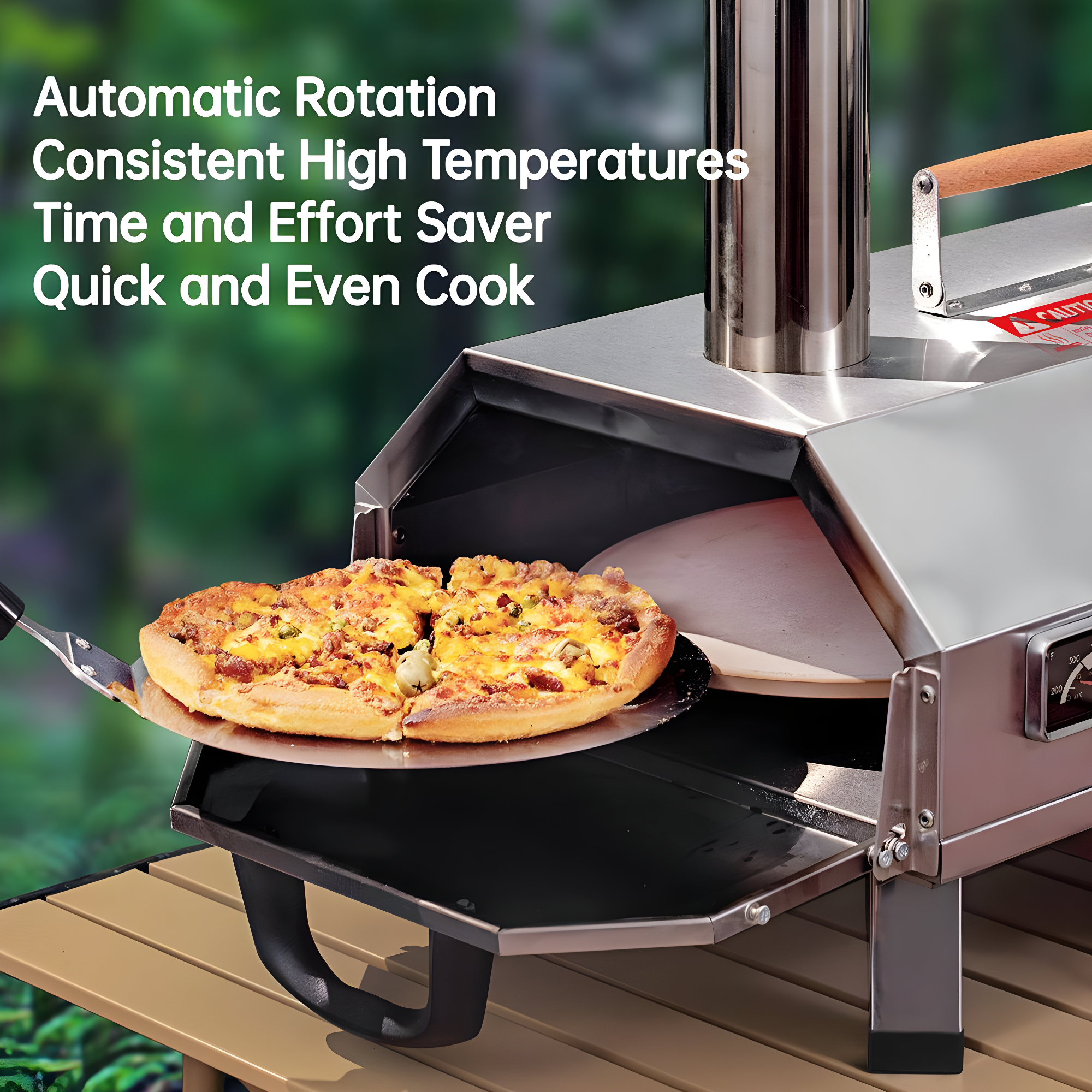 Mocoloo Automatic Outdoor Pizza Oven Portable Wood Fired Pizza Maker with Timer and Built-in Thermometer