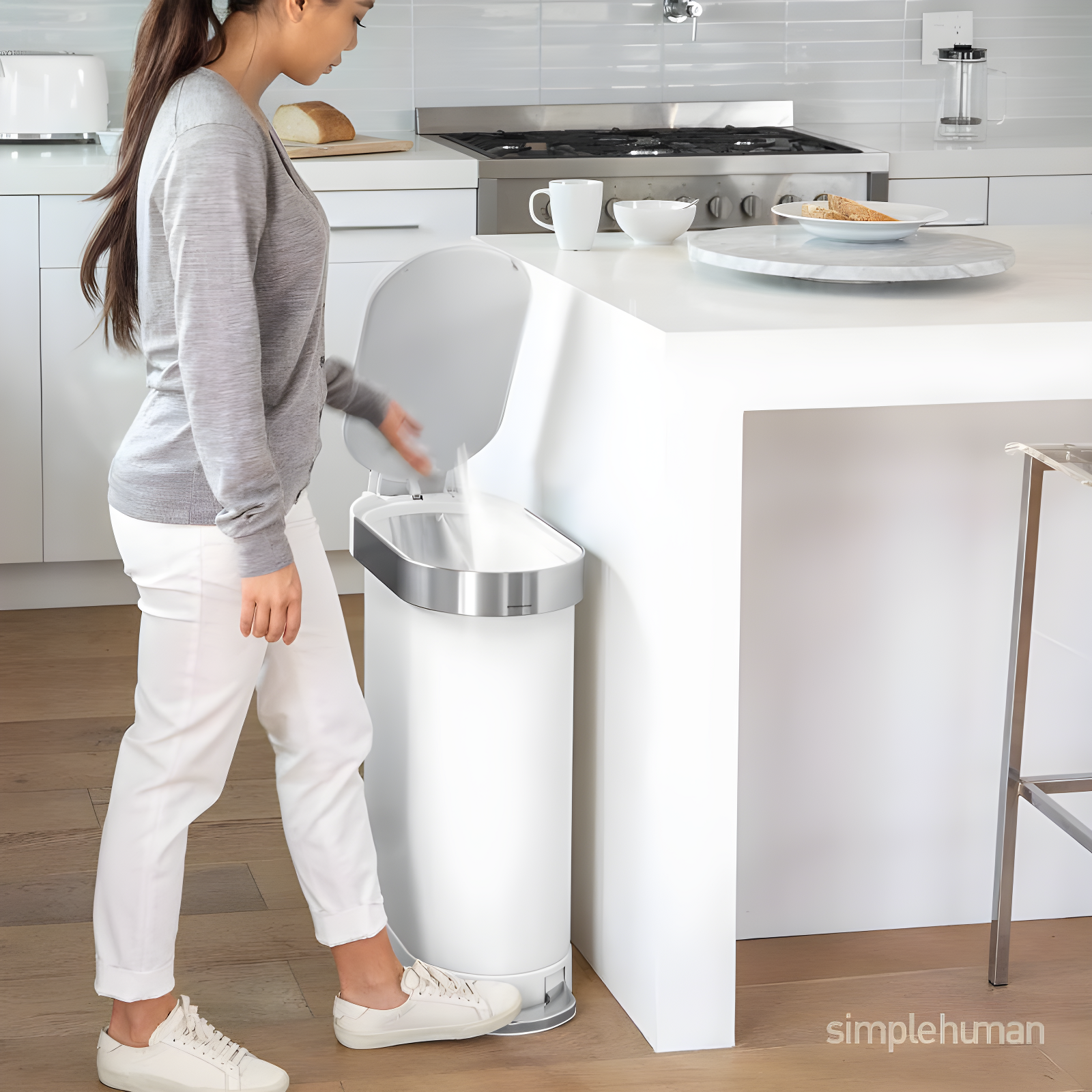 simplehuman 45 Liter / 12 Gallon Slim Hands-Free Kitchen Step Trash Can