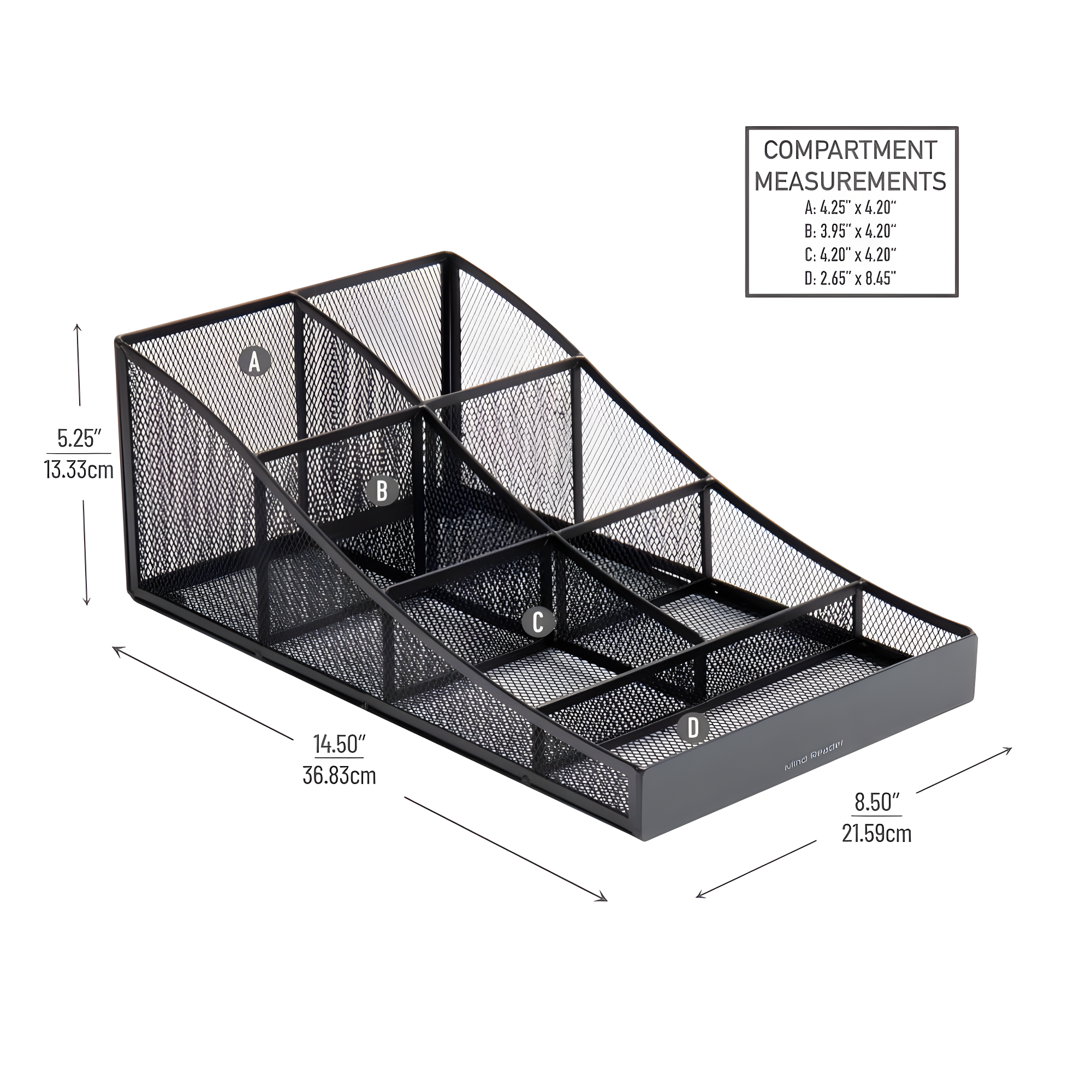 Mind Reader Cup and Condiment Station, Countertop Organizer, Coffee Bar, Kitchen, Metal Mesh, 8.5"L x 14.5"W x 5.25"H