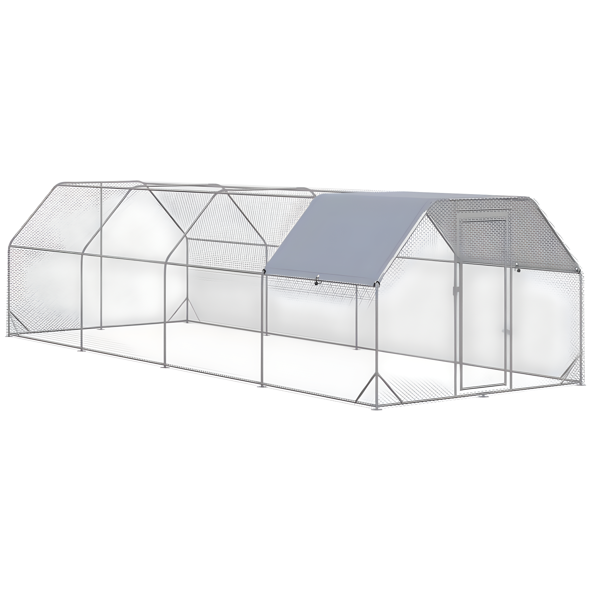 PawHut Metal Chicken Coop Run with Cover, Walk-In Outdoor Pen, Fence Cage Hen House for Yard, 24.9' x 9.2' x 6.4'