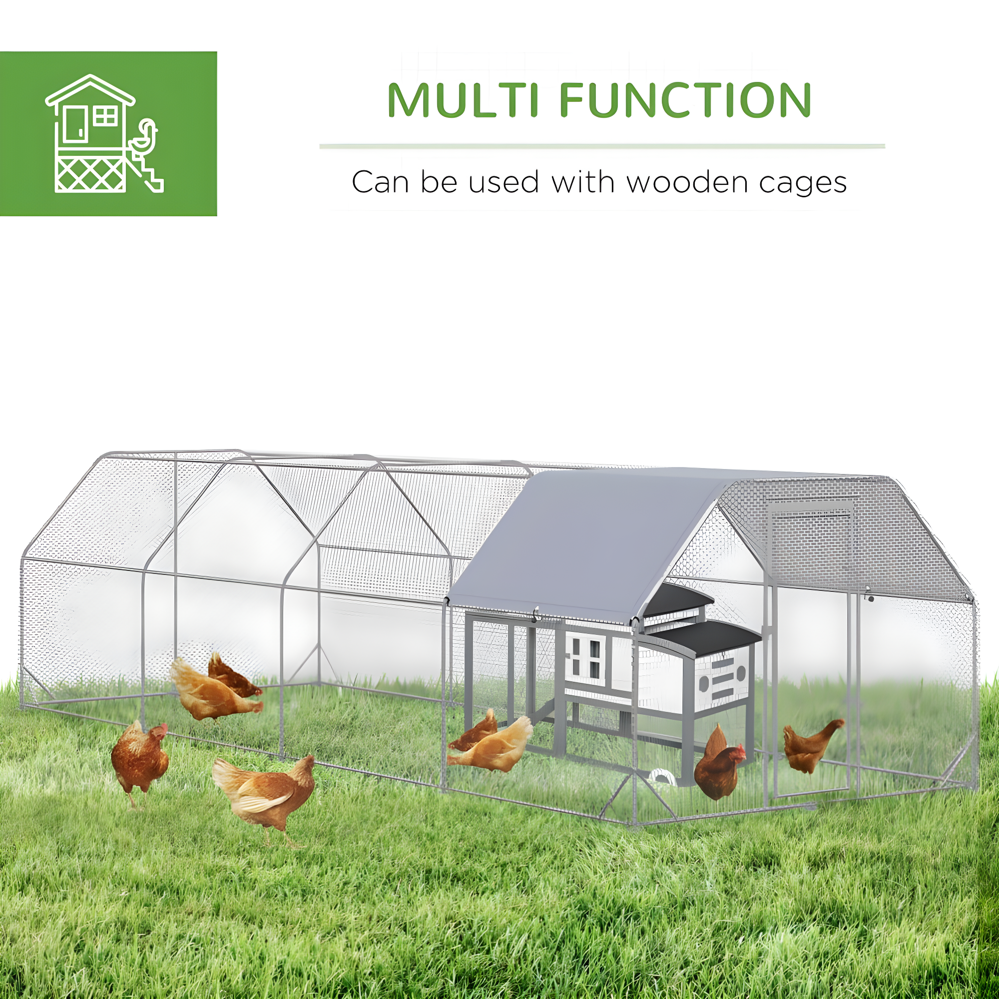 PawHut Metal Chicken Coop Run with Cover, Walk-In Outdoor Pen, Fence Cage Hen House for Yard, 24.9' x 9.2' x 6.4'