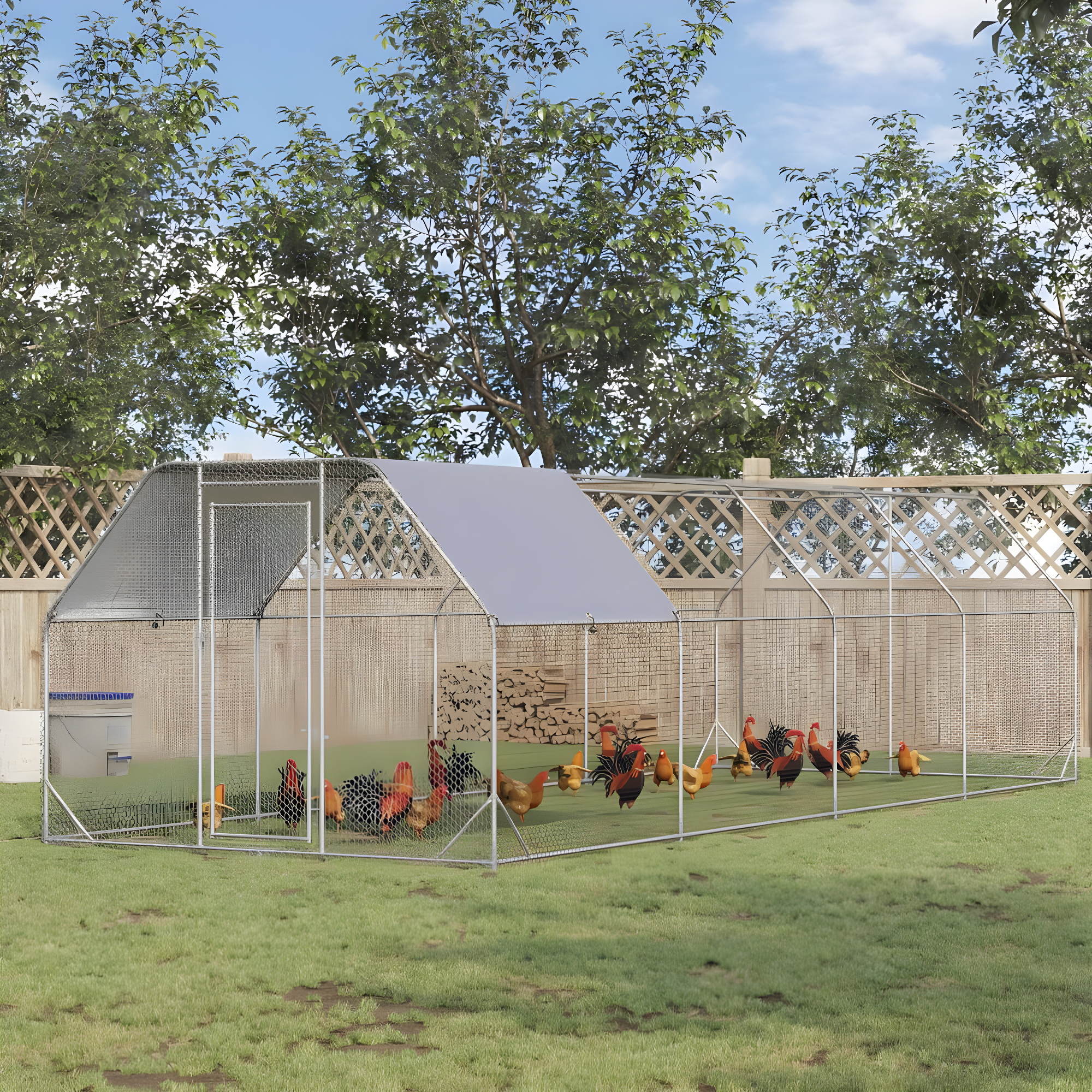 PawHut Metal Chicken Coop Run with Cover, Walk-In Outdoor Pen, Fence Cage Hen House for Yard, 24.9' x 9.2' x 6.4'