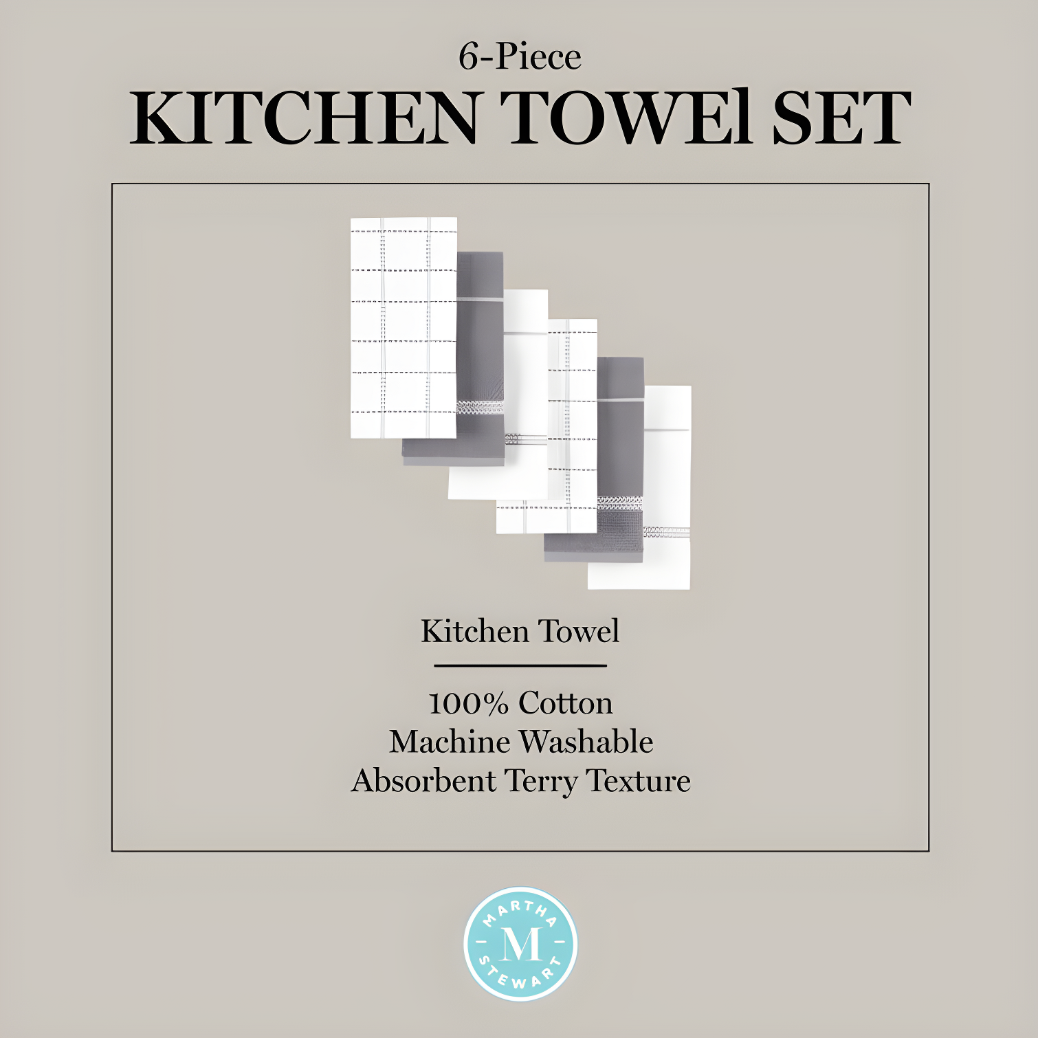 Martha Stewart Martha Stewart Modern Waffle Kitchen Towel Set 6-Pack, Linen, 16"x28" (Set of 6)