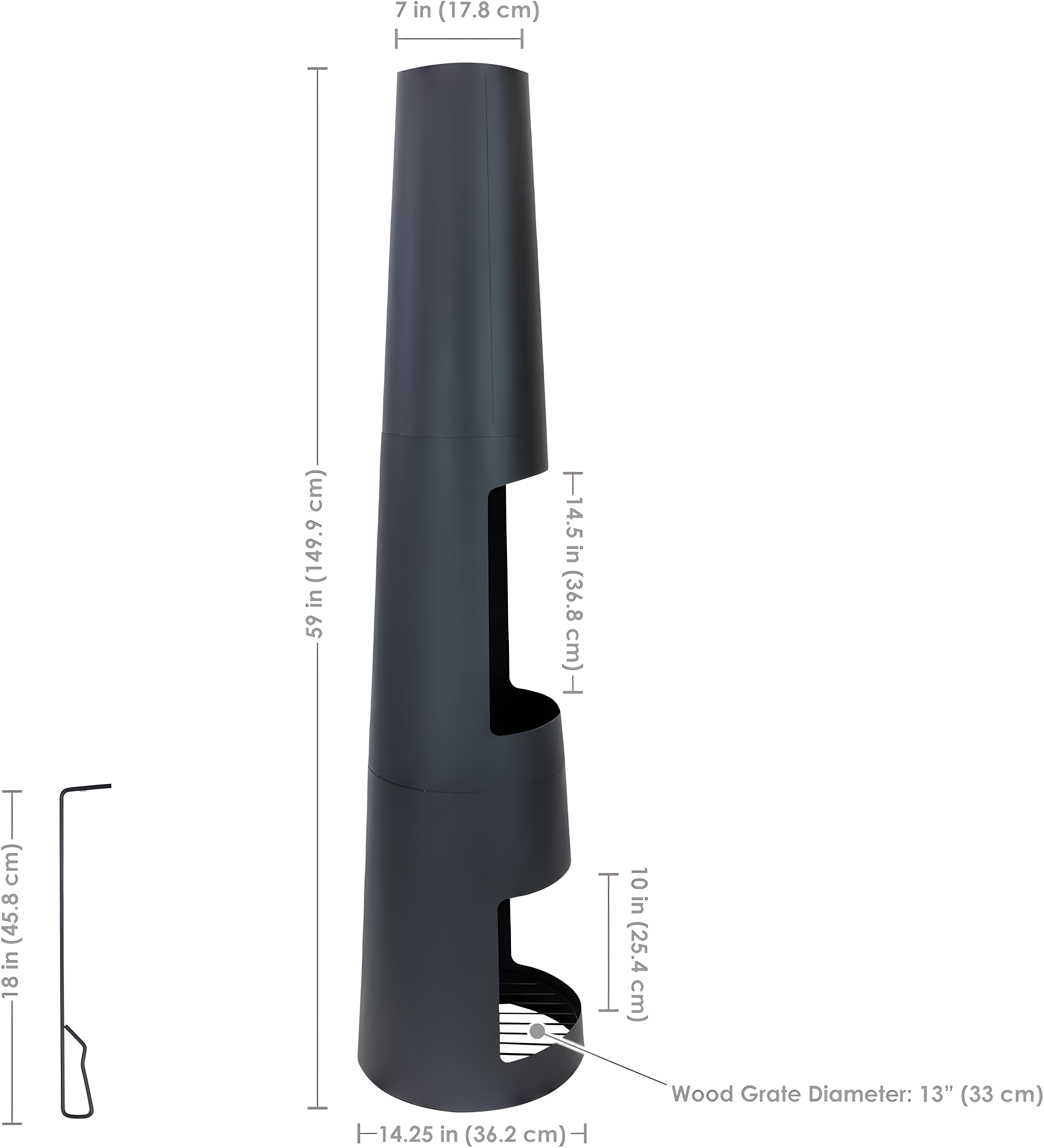 17 Stories 59" Black Finish Steel Outdoor Chiminea Fire Pit with Built-In Log Holder