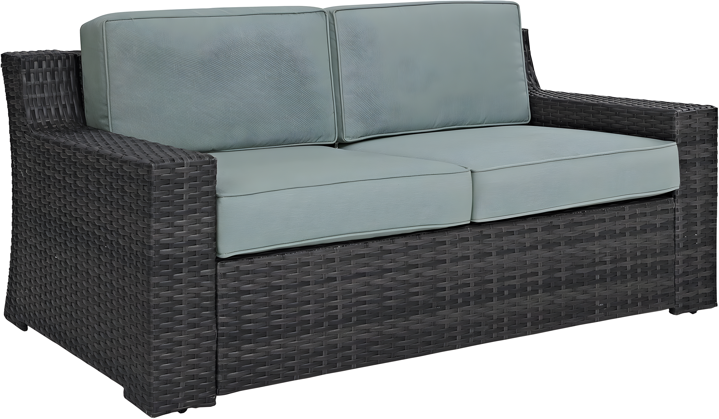 Beaufort Outdoor Wicker Loveseat - Mist - Crosley: Powder-Coated Steel Frame, UV-Resistant, with Foam Cushions