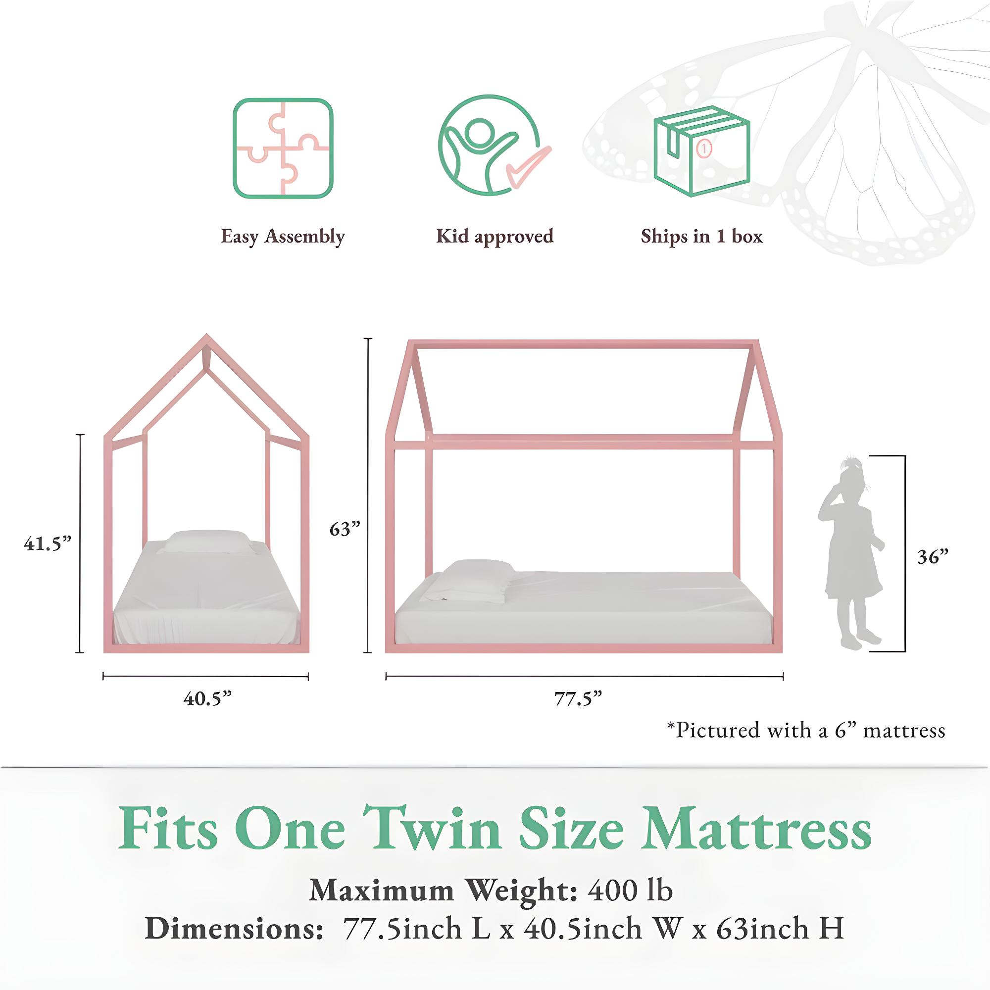 Max & Finn Skyler Metal Montessori House Bed