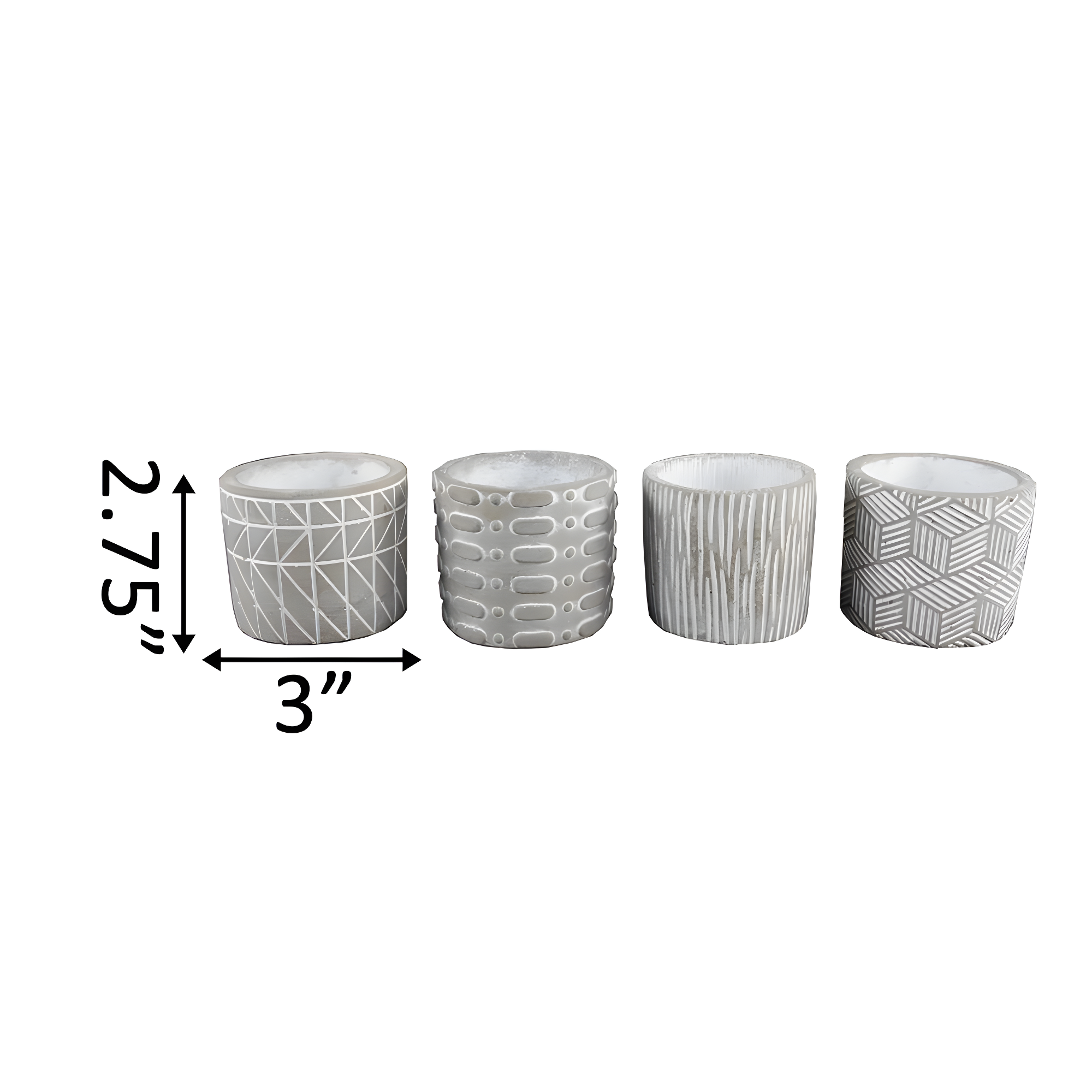Flora Bunda 4"Cement Patteren Pot,Set Of 4
