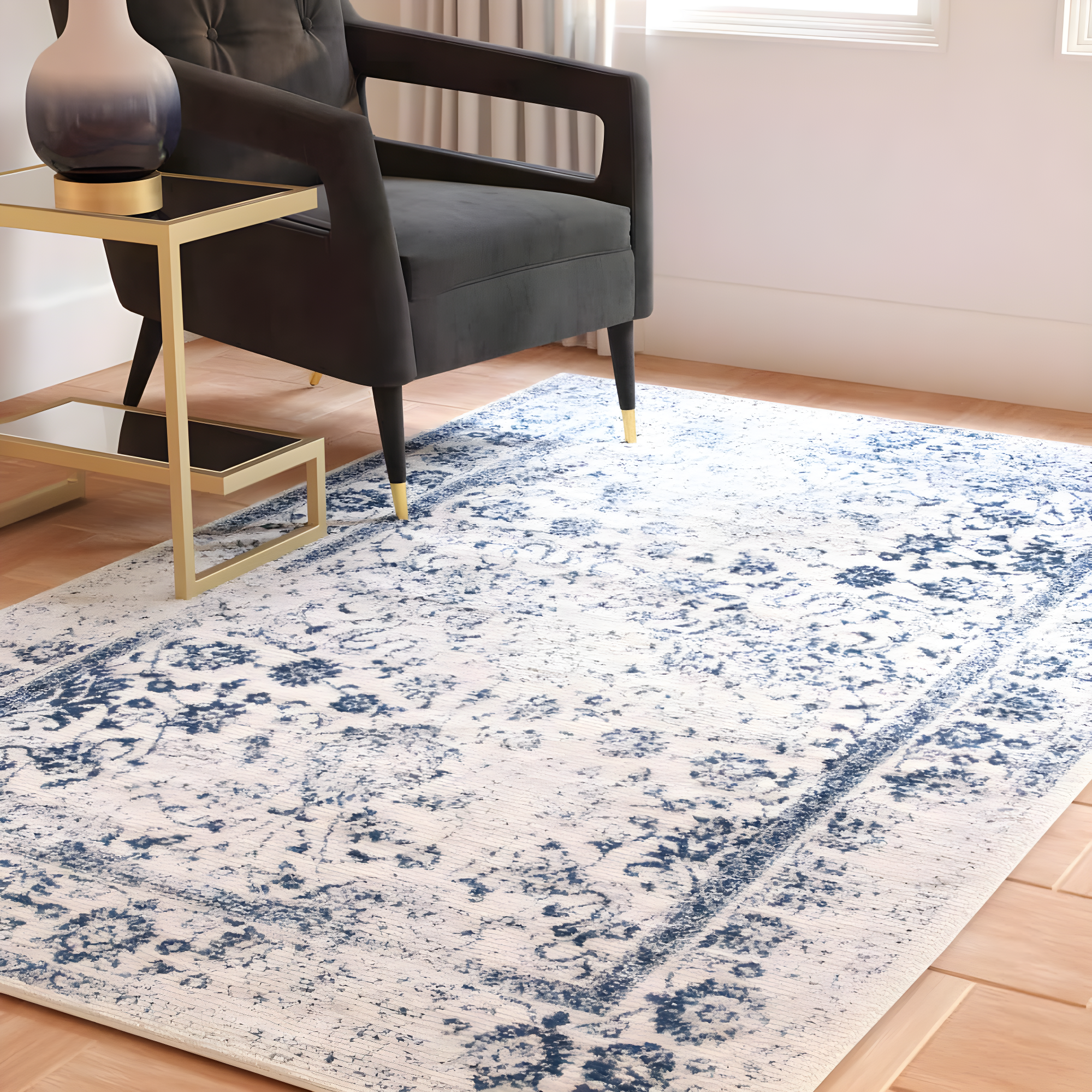 SAFAVIEH Adirondack Wyatt Distressed Area Rug, Ivory/Navy, 11' x 15'