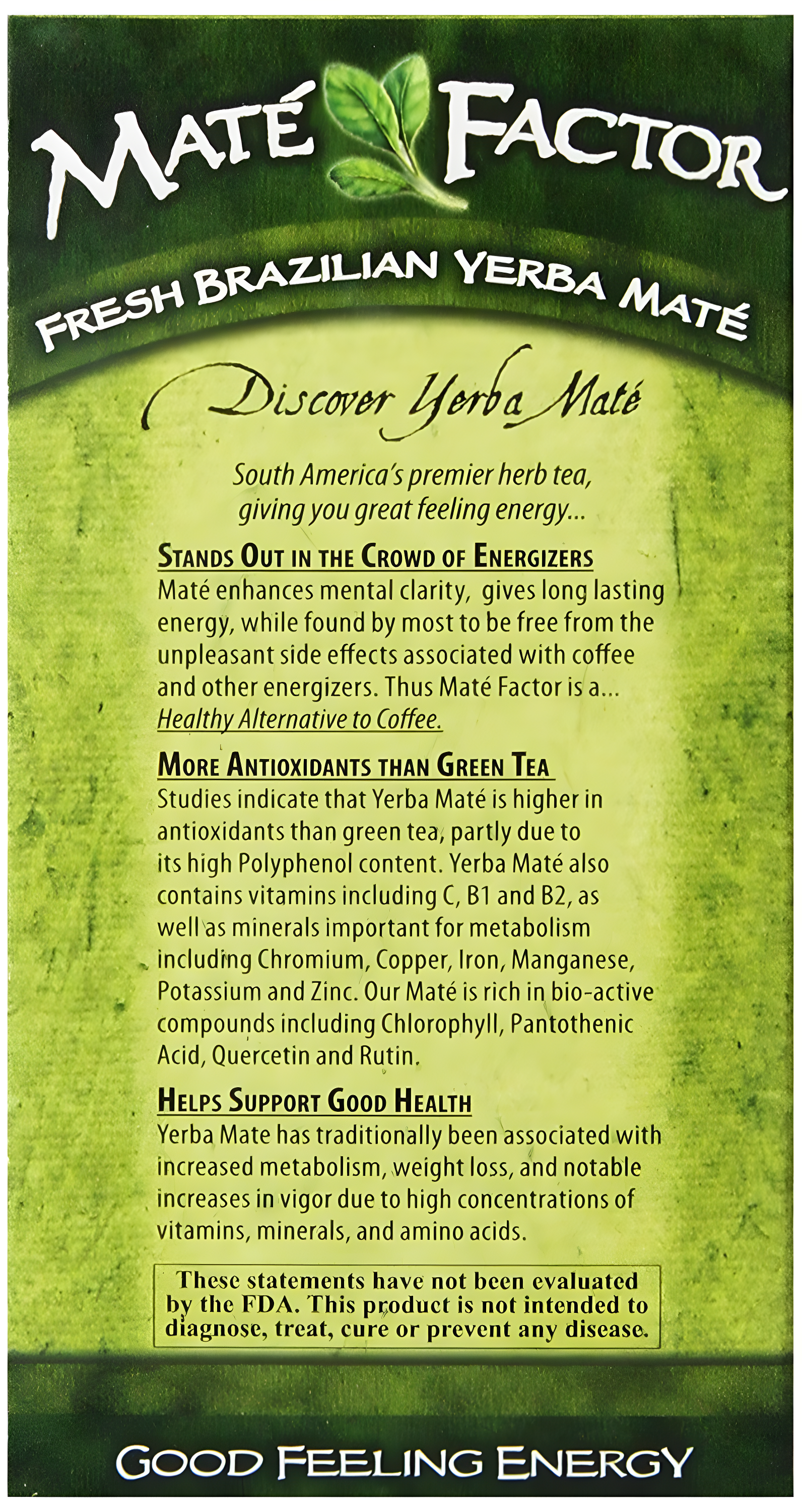 Mate Factor Fresh Green Organic Yerba Mate - Case of 6 - 24 Bags