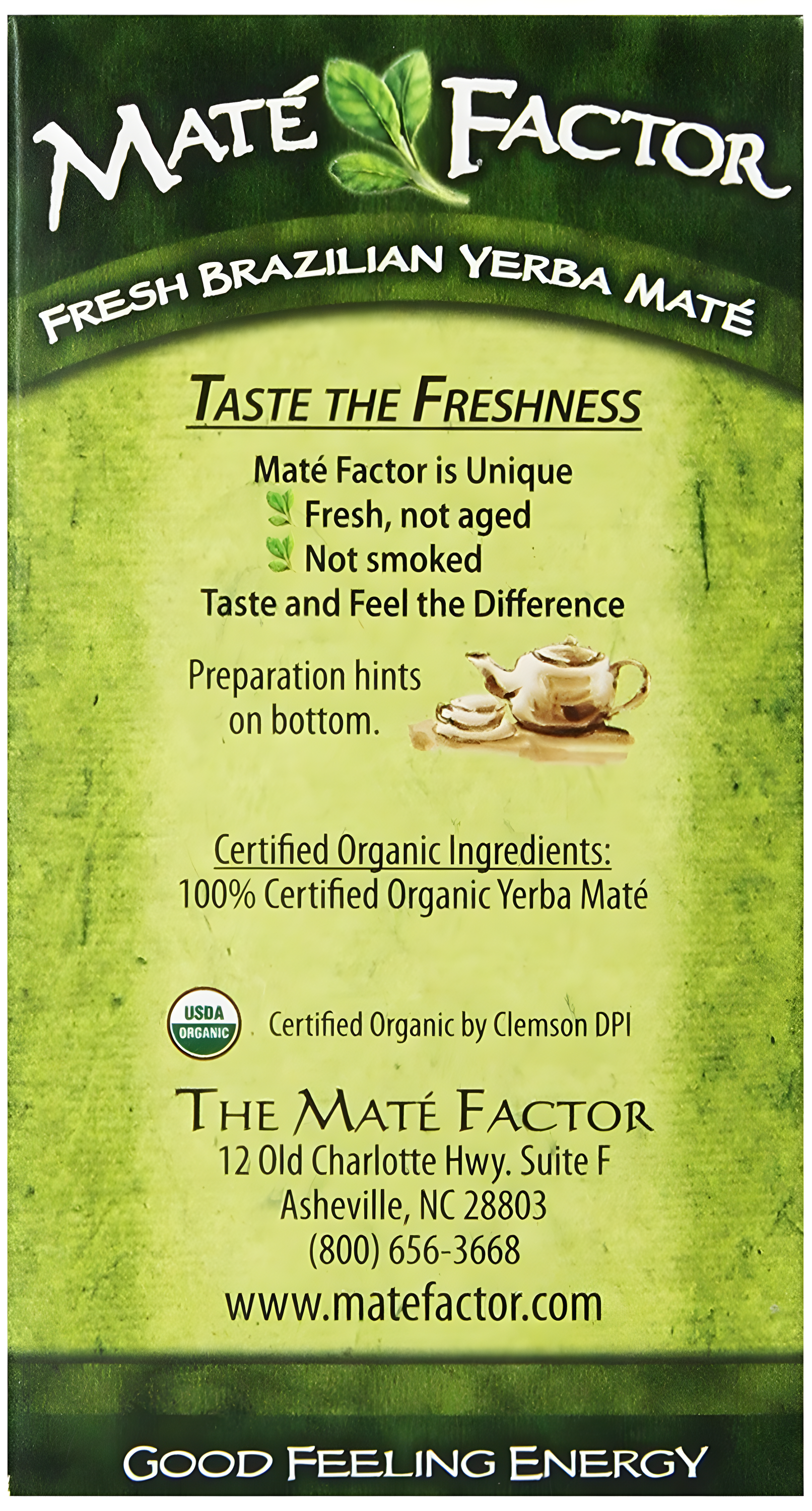 Mate Factor Fresh Green Organic Yerba Mate - Case of 6 - 24 Bags
