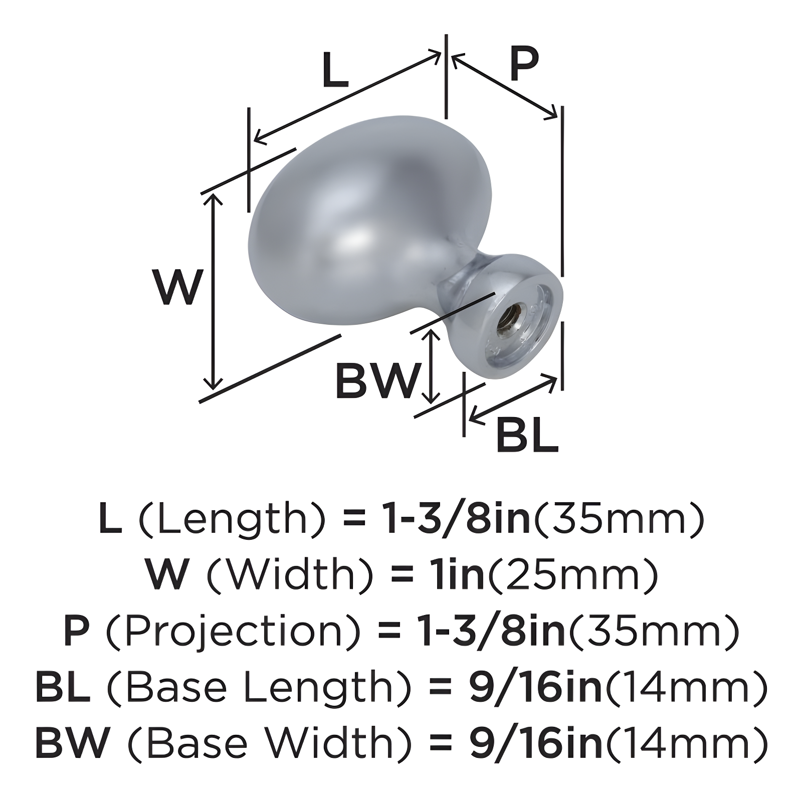 1 3/8" Length Oval Knob Multipack