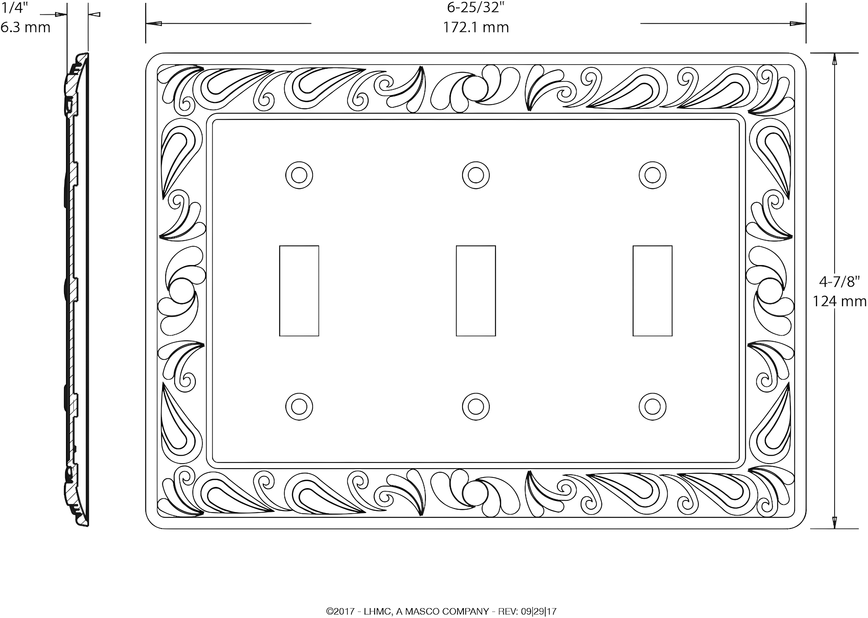 Paisley 3-Gang Toggle Light Switch Wall Plate