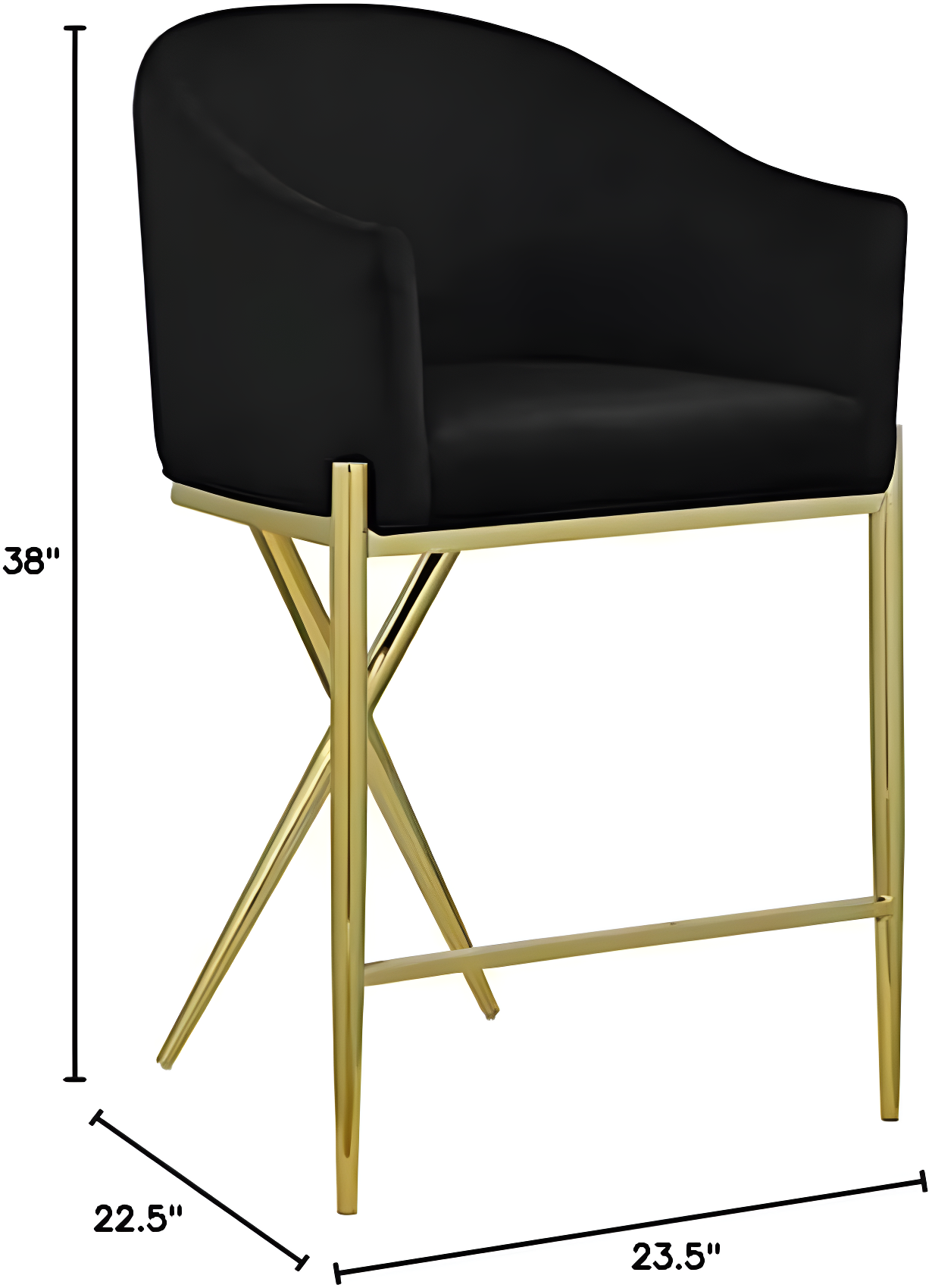 Meridian Furniture Xavier Black Velvet Counter Stool with Gold Metal Legs
