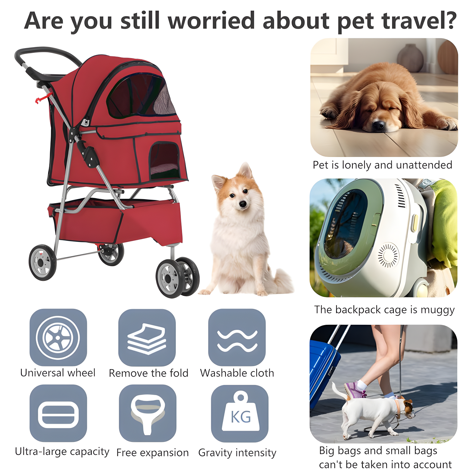 ToccoLeggero Pet Stroller Foldable Dog Stroller 3-Wheel Durable Cat Jogger Stroller For Small And Medium Dogs Cats With Washable Liner Storage Basket Cup Holder