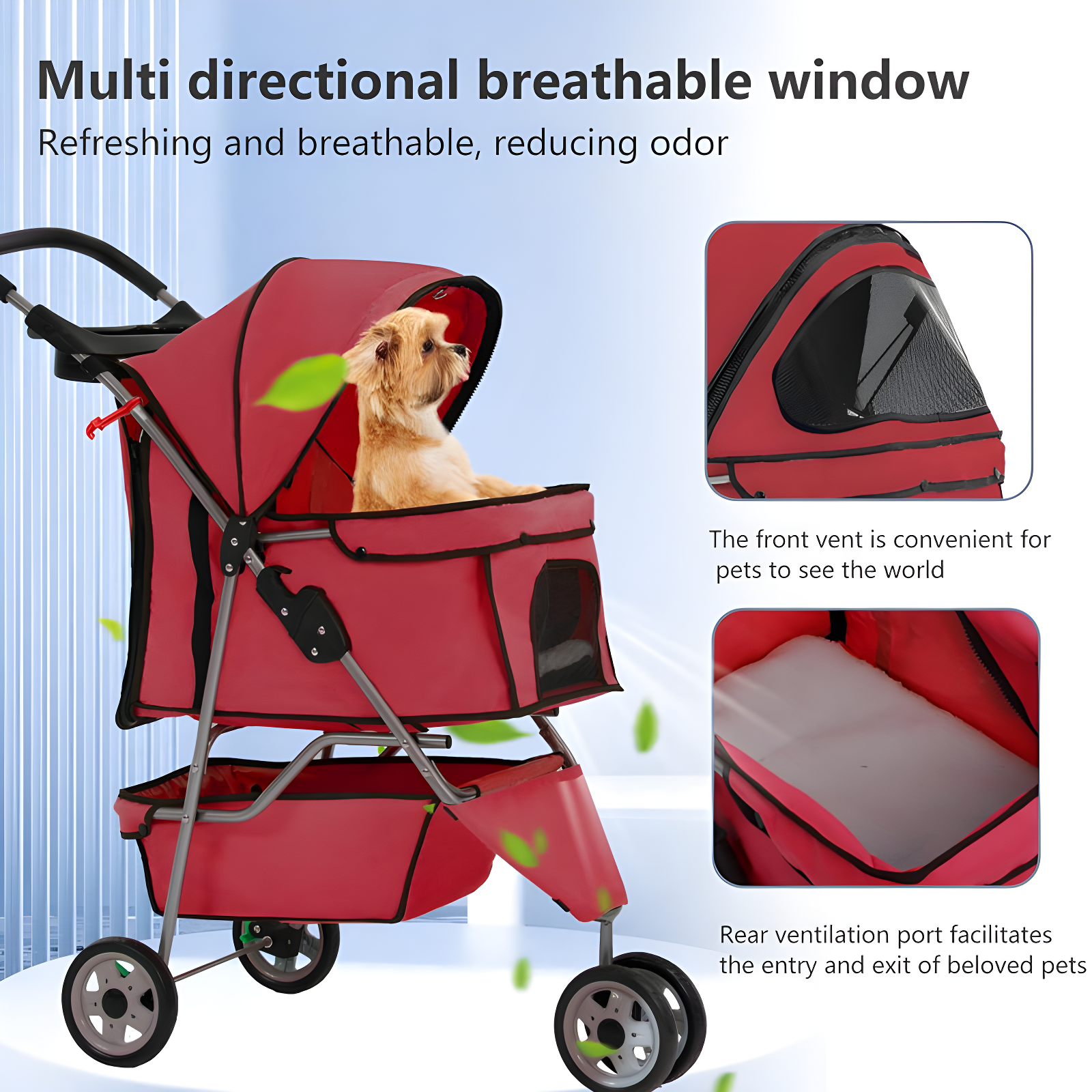ToccoLeggero Pet Stroller Foldable Dog Stroller 3-Wheel Durable Cat Jogger Stroller For Small And Medium Dogs Cats With Washable Liner Storage Basket Cup Holder