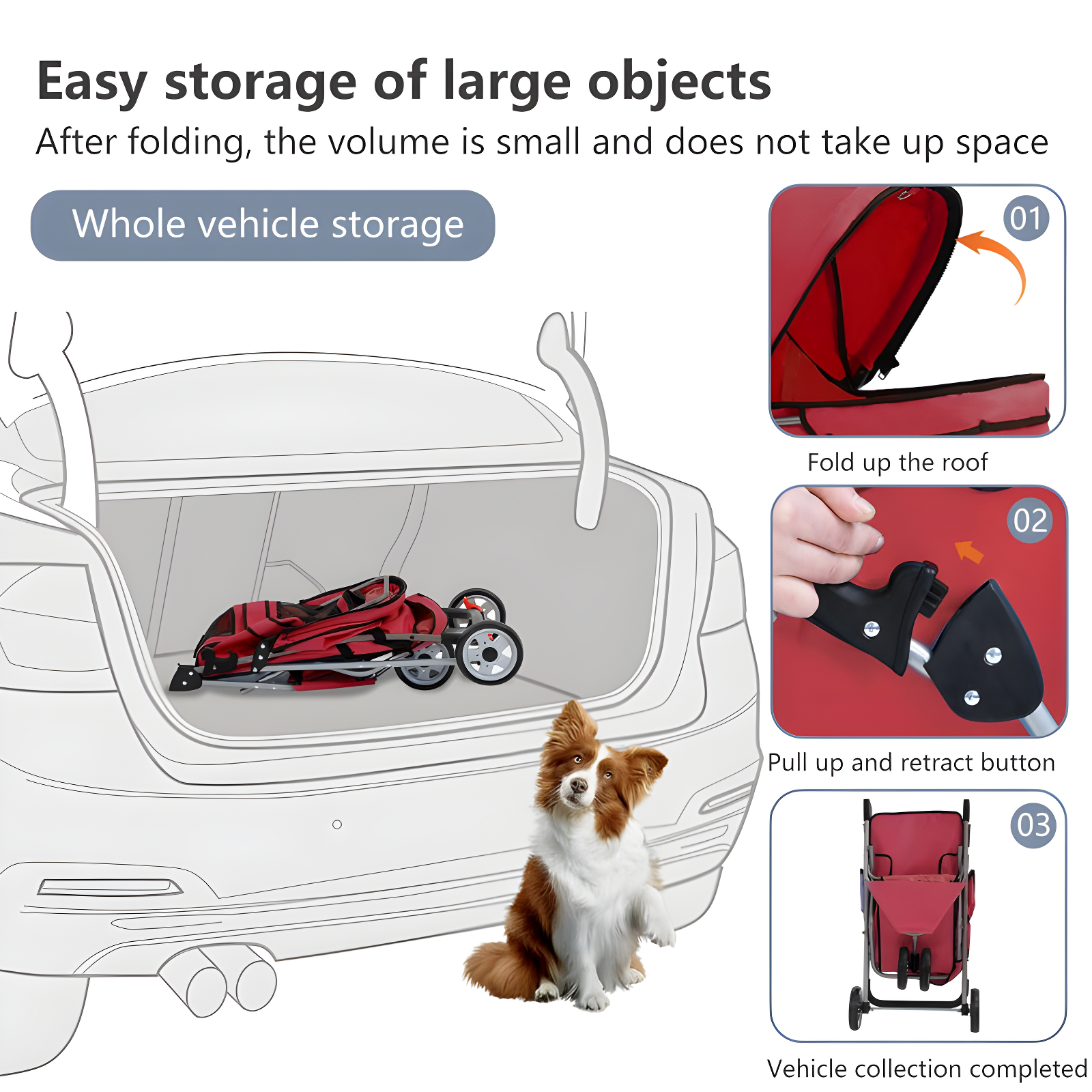 ToccoLeggero Pet Stroller Foldable Dog Stroller 3-Wheel Durable Cat Jogger Stroller For Small And Medium Dogs Cats With Washable Liner Storage Basket Cup Holder