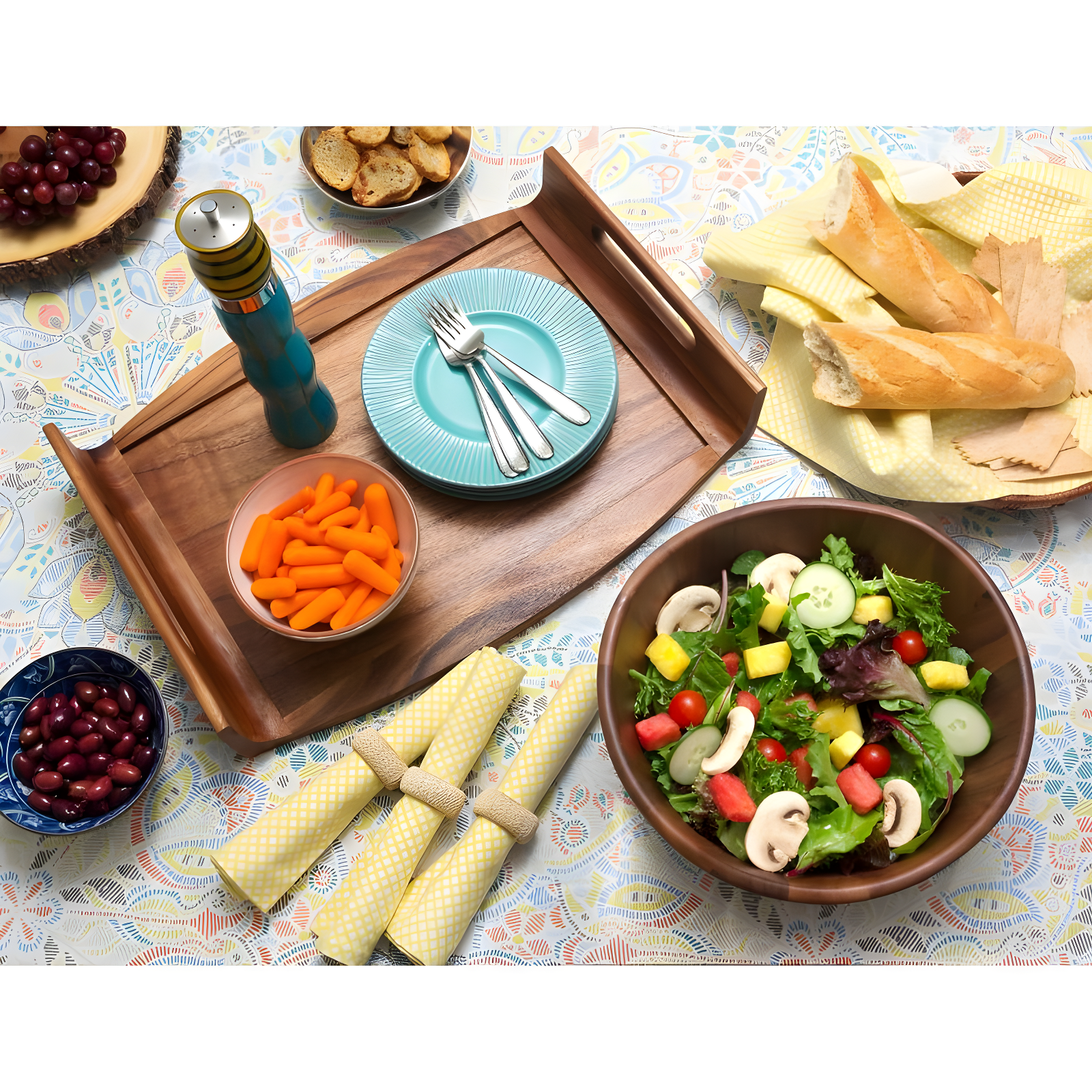 Lipper Acacia Wave Bowl, Large With Servers