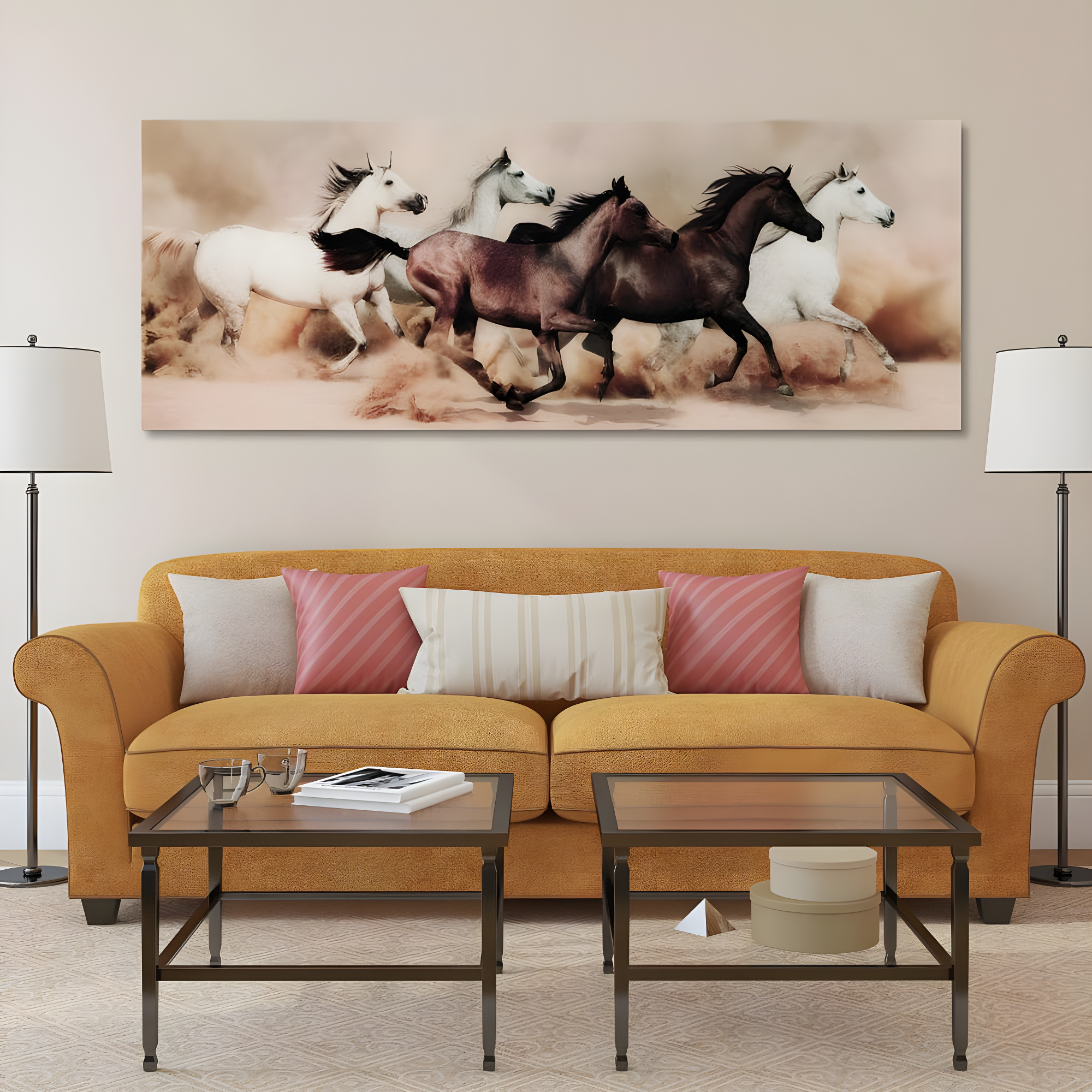Empire Art Direct "Stampede" Horses Wall Art Printed on Free Floating Tempered Glass